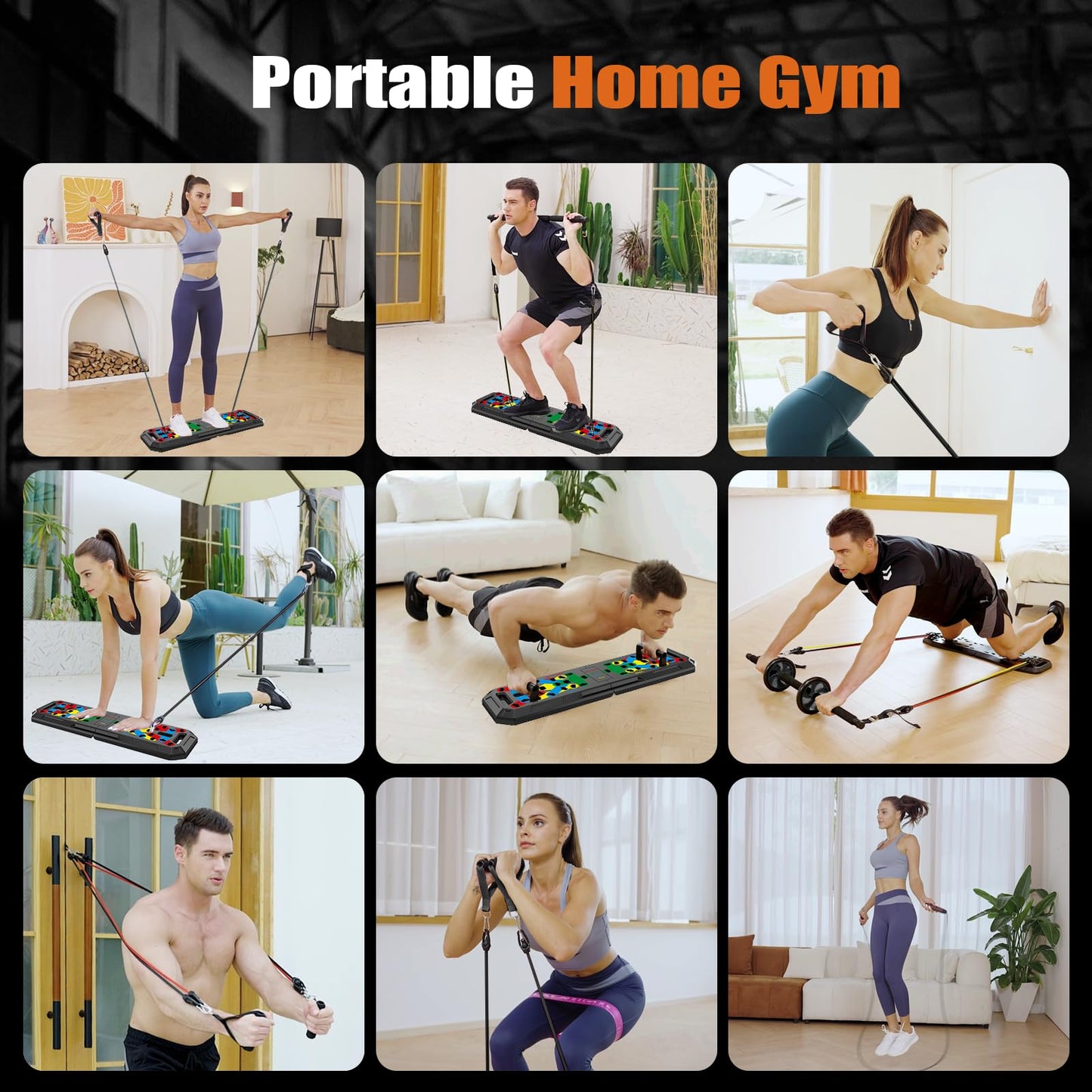 LALAHIGH Home Gym Kit, All-in-One Fitness Equipment with Push-Up Board, Resistance Bands with Bar, Pilates Bar, Pulley and Multi-Functional Training Board for Exercise Strength Training.