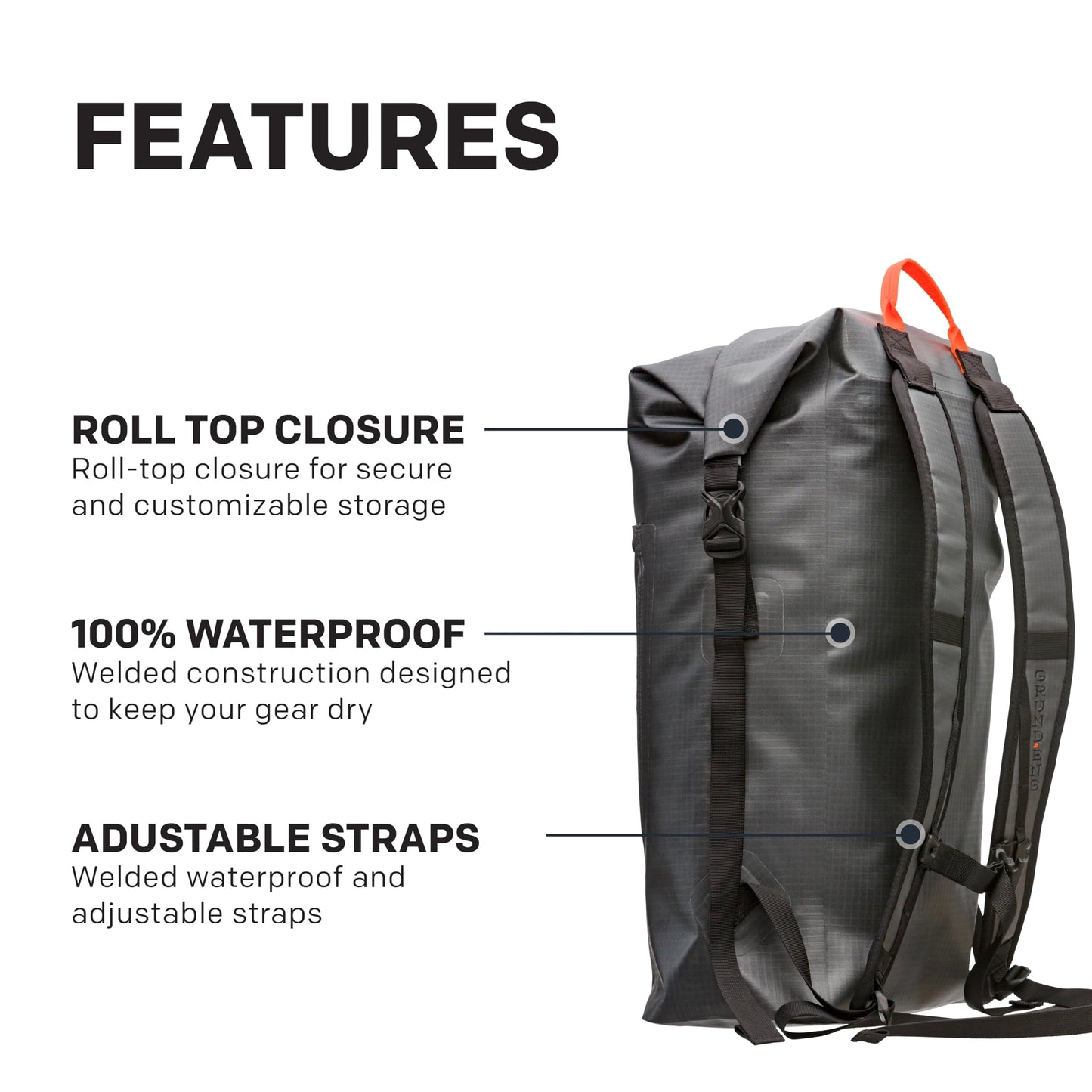 Grundéns Bootlegger Roll Top Backpack | Waterproof, 30L, Anchor