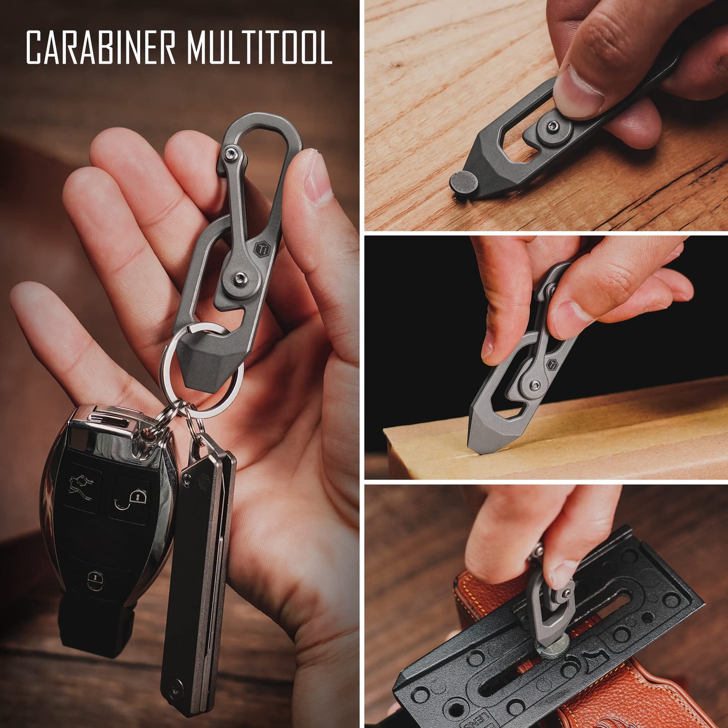 KeyUnity KU04 Titanium Carabiner Keychain Tool, Quick Release Carabiner with Pry Bar Function for Everyday Carry