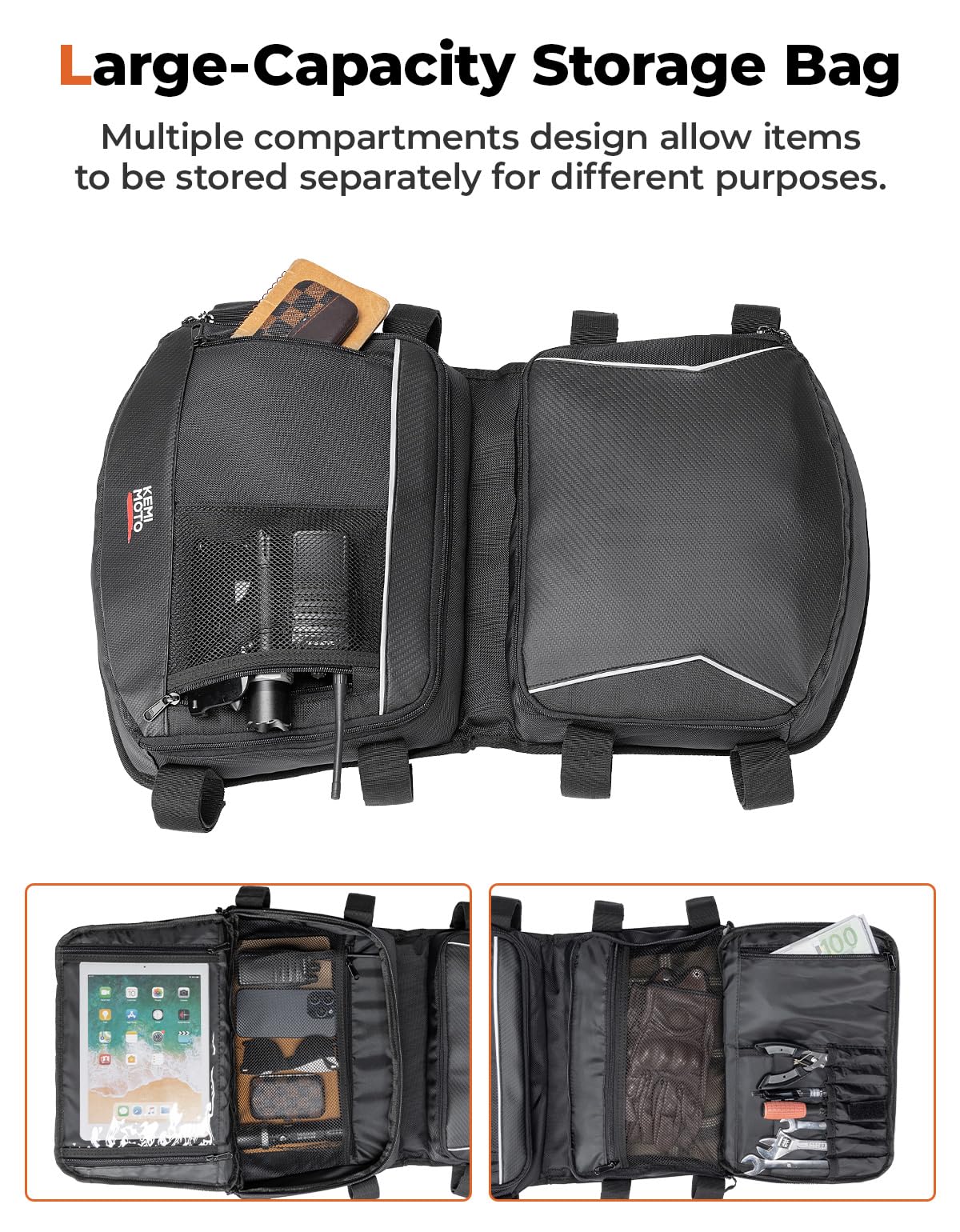 KEMIMOTO X3 Roof Storage Bag, Electric Device Tablet Holder Overhead Bag Compatible with 2017-2025 Can-Am Maverick X3 Max RS DS Turbo R, Black