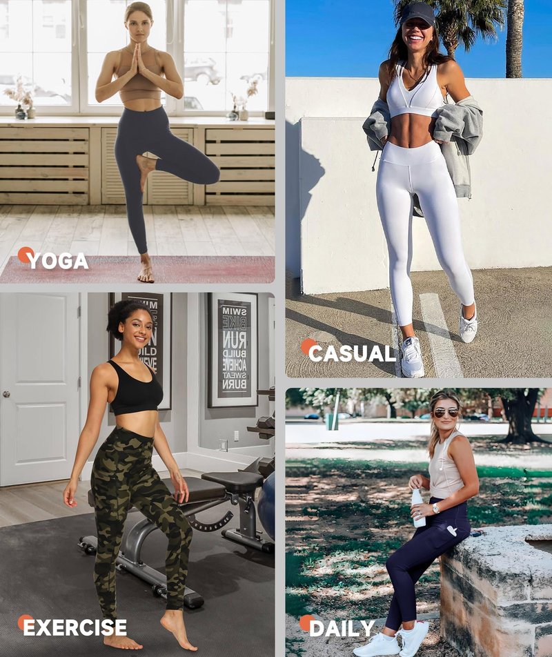 GAYHAY High Waisted Leggings for Women - Soft Opaque Slim Tummy Control Printed Pants for Running Cycling Yoga White