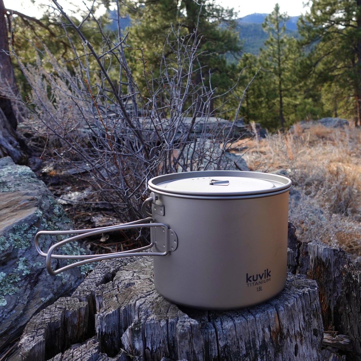Kuvik 1600ml (54 oz) Titanium Pot with Bail Handle - Ultralight and Compact Pot for Backpacking, Camping, and Survival