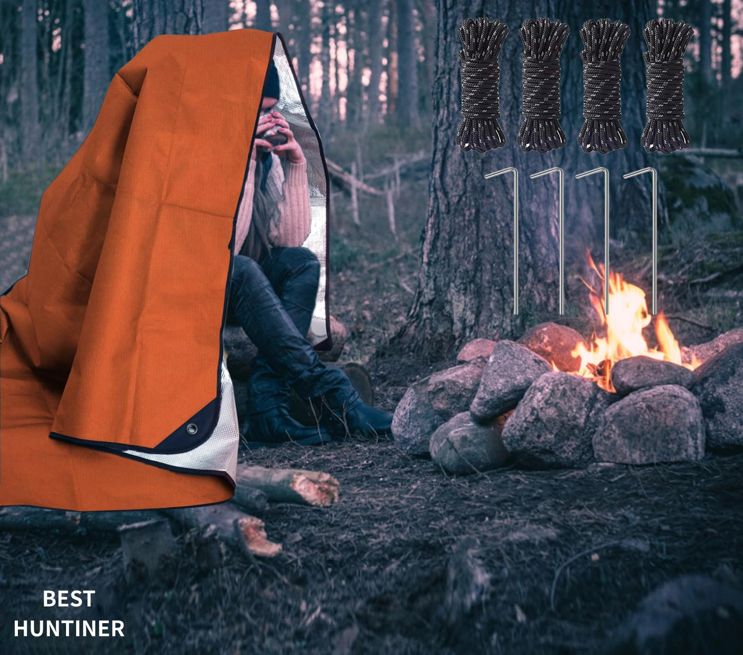 BESTHUNTINER Heavy Duty Survival Blanket -Multifunctional Reflective Tarp Thermal Blanket - 60" x 83" Waterproof Sandproof for Camping Hiking Outdoors Multifunctional Emergency Blanket