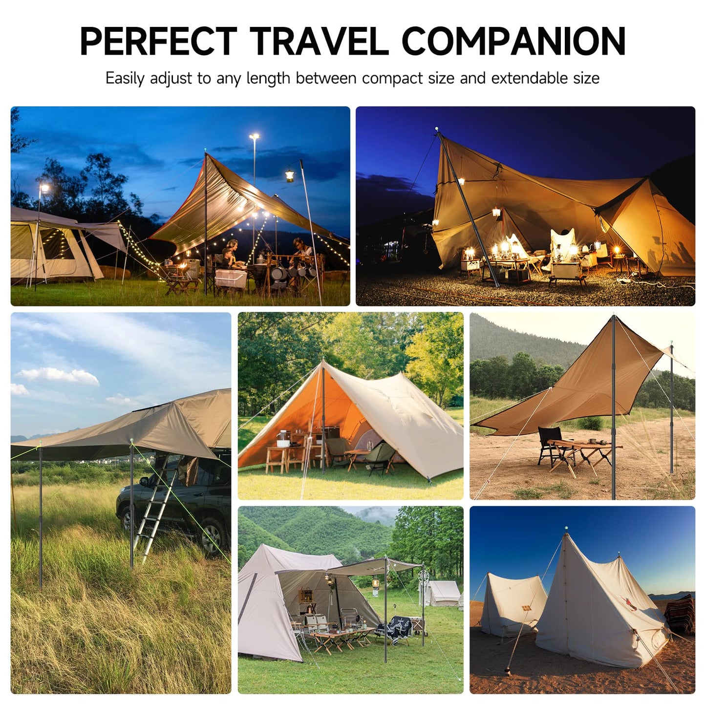 SAN LIKE Telescoping Tarp Poles Tent Poles, 96" Aluminum Canopy Poles Extendable Pole for Awning Shelter Camping Backpacking Hiking Picnic, Set of 4