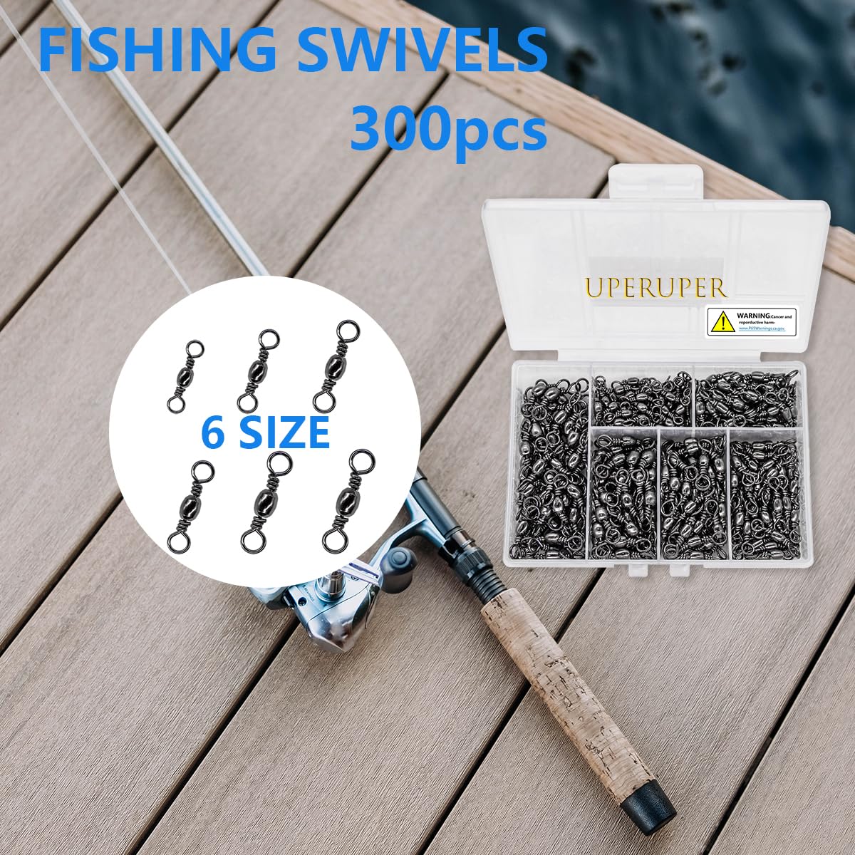 UperUper Fishing Barrel Swivels Kit, 300pcs Stainless Steel Rolling Bearing Snap Connector for Saltwater Freshwater Fishing#2#3#4#5#6#7