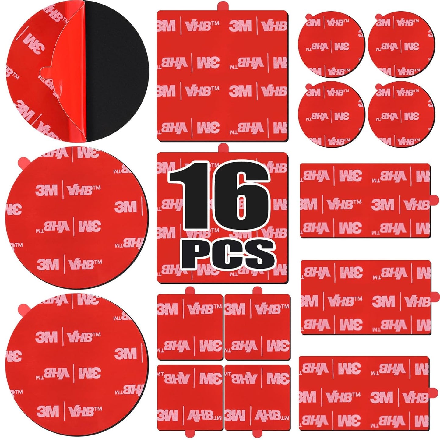 16 Pack 3M VHB 5952 Foam Tape, Double-Sided Heavy Duty Mounting Tape โ 1 Inch & 2 Inch, Square, Rectangle & Round Shapes, Waterproof & Heat Resistant, for Car, Home Decor & Outdoor Use