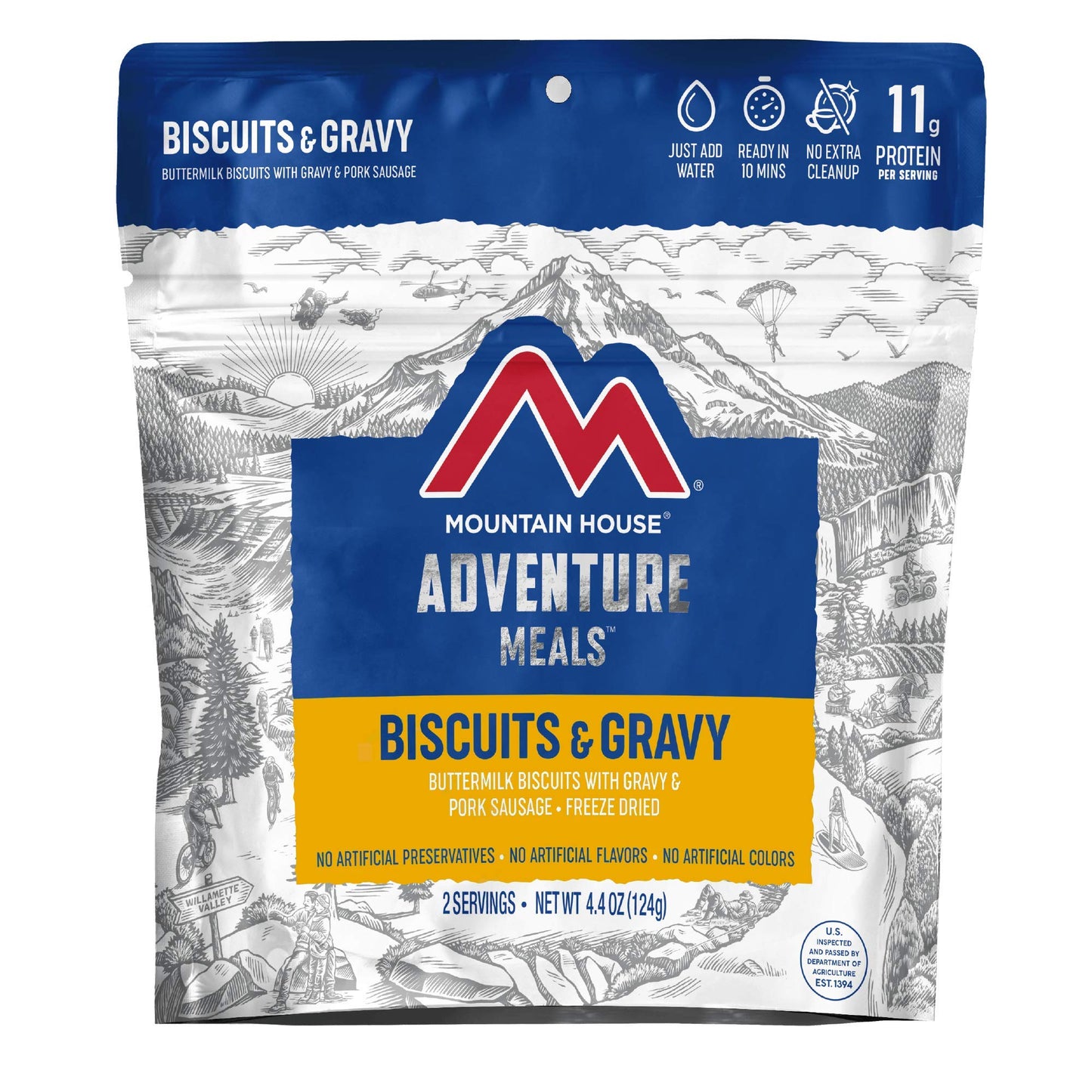 Mountain House Biscuits & Gravy and Granola with Milk & Blueberries Freeze Dried Backpacking & Camping Food Bundle (6-Pack)