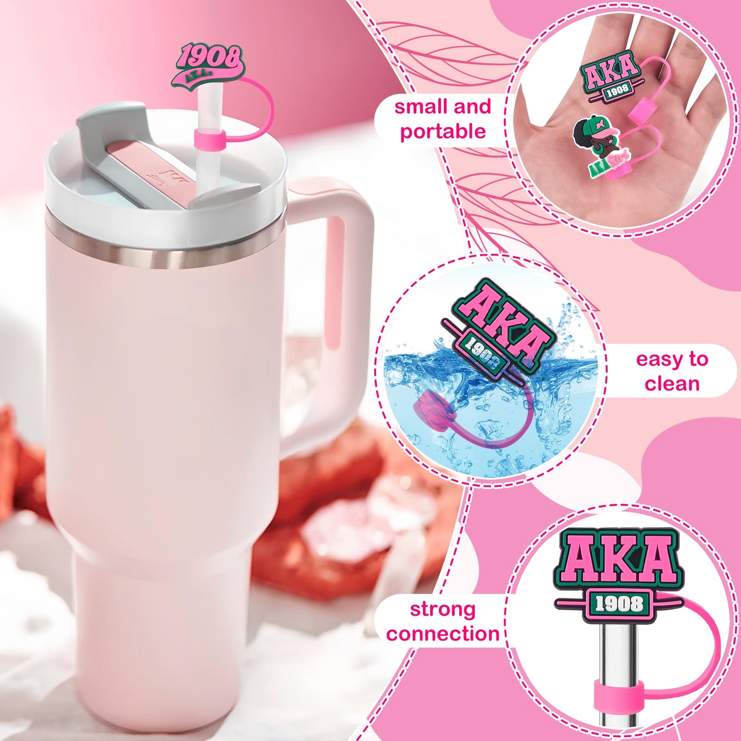 12Pcs Pink Girl Straw Cap Covers for 40oz Stanley Cup Silicone Dust Straws Caps Straw Topper Tips for 0.4inch Straws Cup Accessories