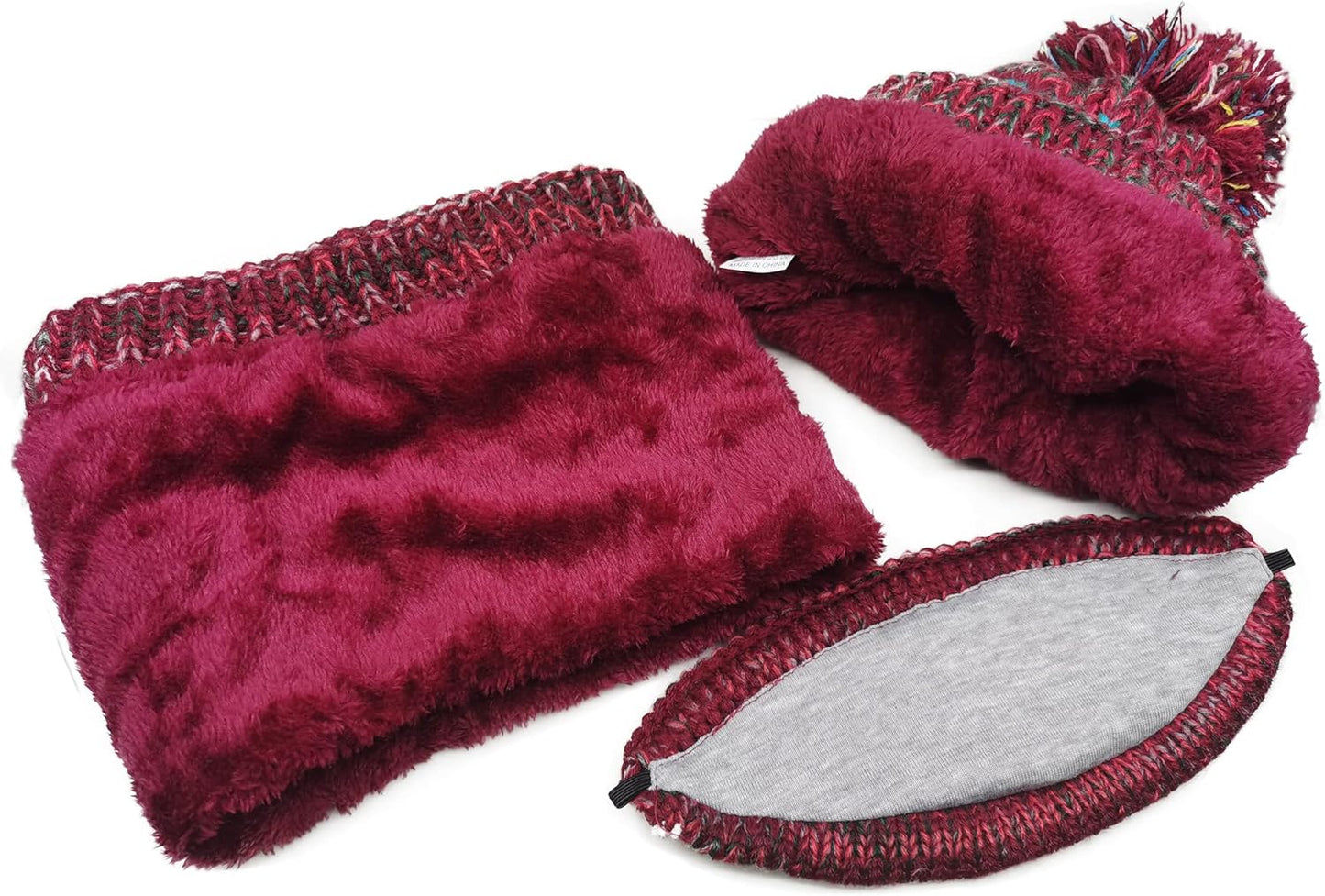 Ypser Women's Winter Warm Knitted Crochet Hat Fleece Lined Cable Faux Fur Pom Pom Beanie Hat Skull Cap