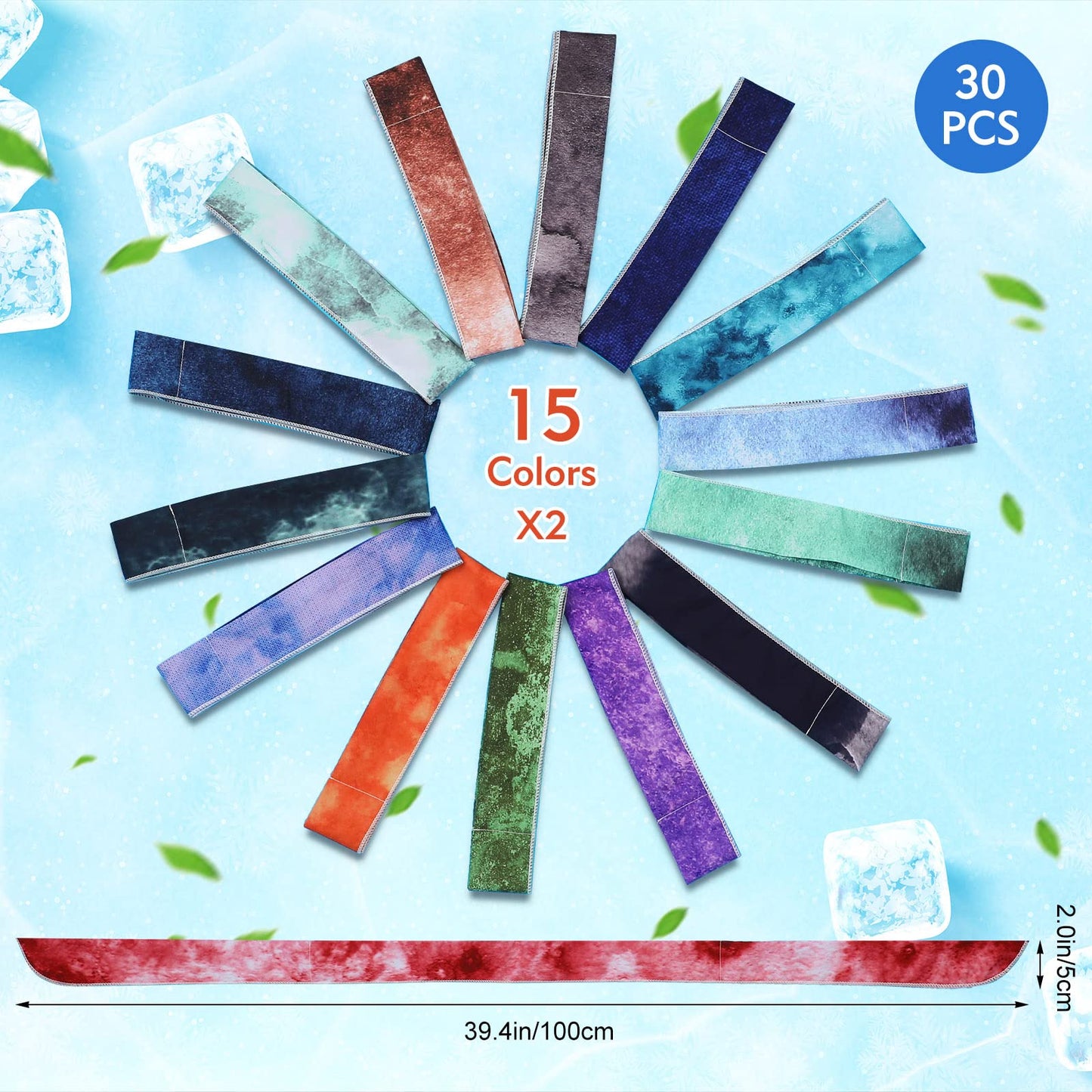 Lenwen 30 Pcs Cooling Neck Wraps Cooling Bandana Tie Dye Neck Cooler Ice Wrap Scarf Headband for Hot Weather for Women Men