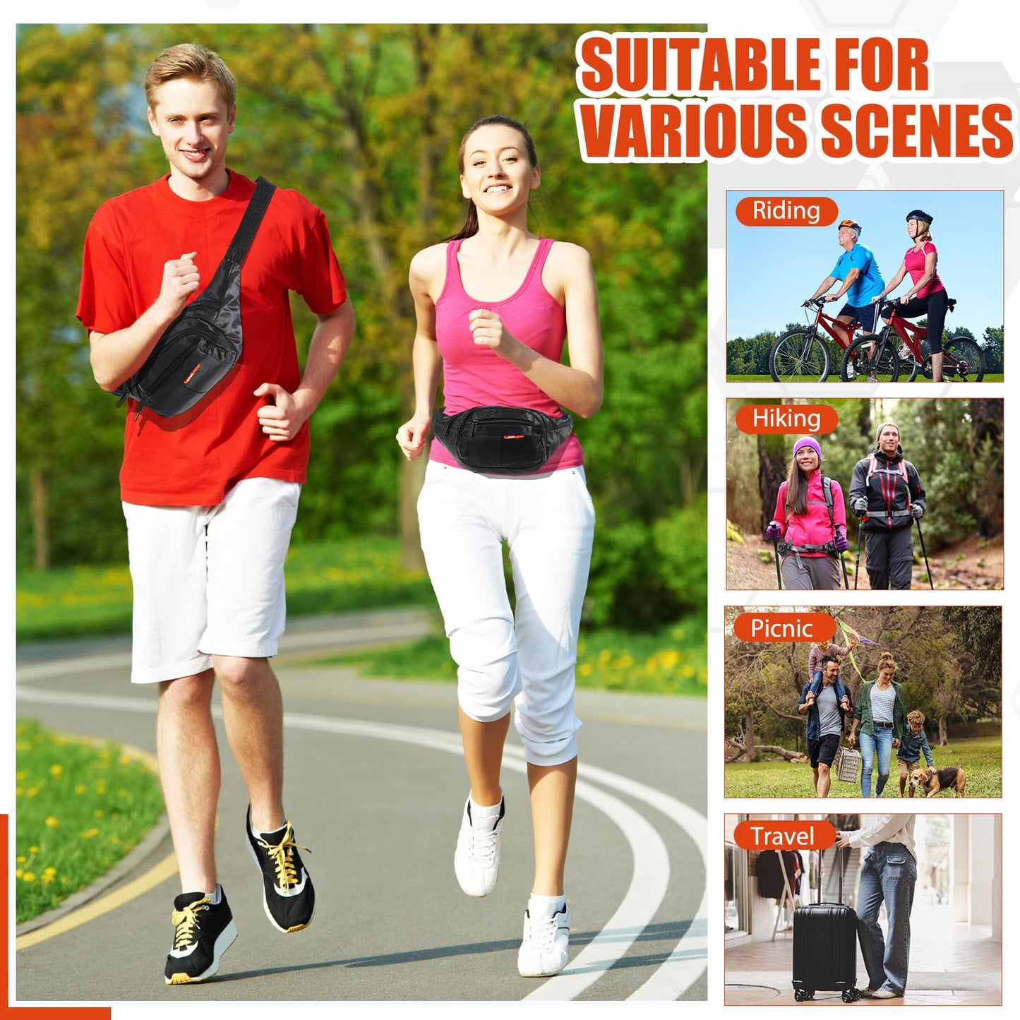 Kajaia 16 Pieces Fanny Pack Bulk Adjustable Waist Bags with Zippers Crossbody Party Fanny Packs Canvas Waist Belt Bag for Women Men Kids Teams Travel Running Cycling Hiking (Black)