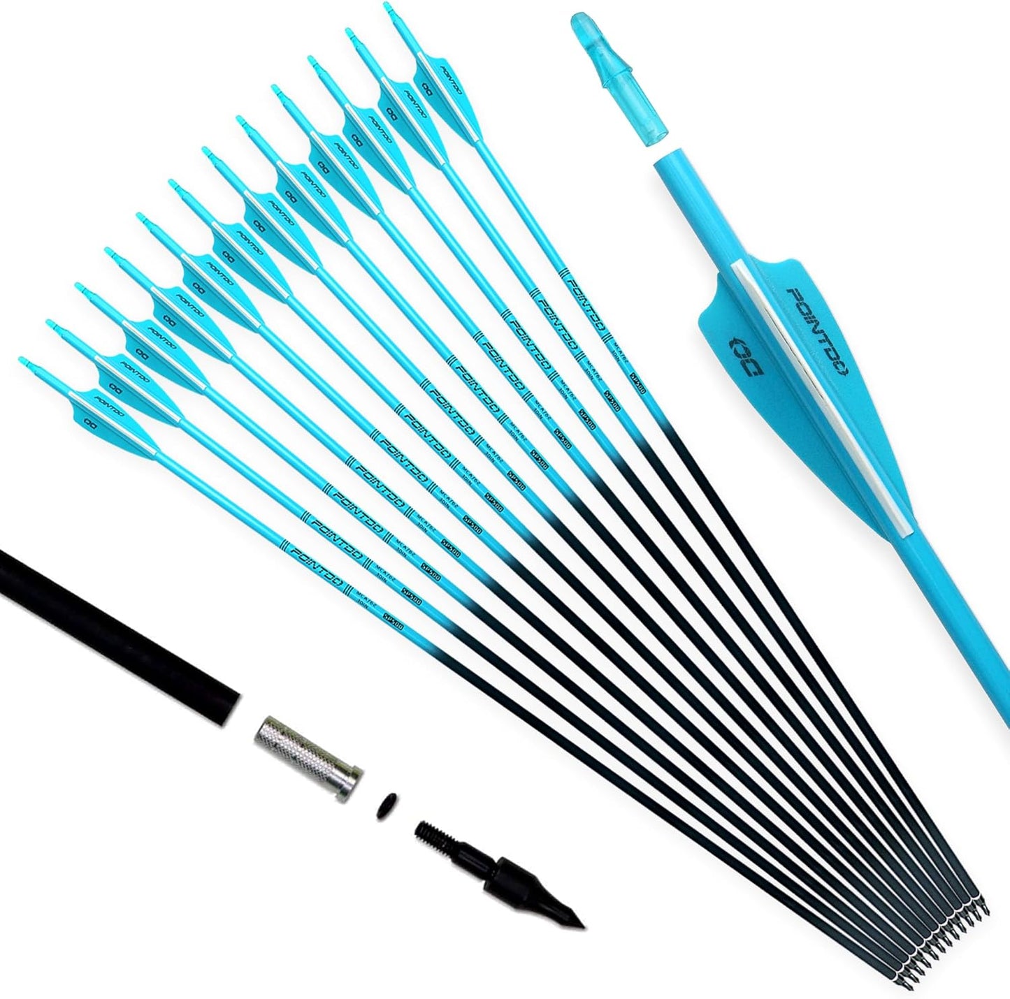 30inch Carbon Arrow Fluorescence Color Targeting and Practice and Hunting Arrows for Compound Bow and Recurve Bow with Removable Tips(Pack of 12)