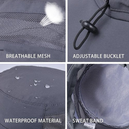 Sun Hat for Men/Women, UPF 50+ Fishing Hat,Waterproof Wide Brim Bucket Hat Foldable Boonie Hat for Hiking Garden Safari Beach Dark Grey