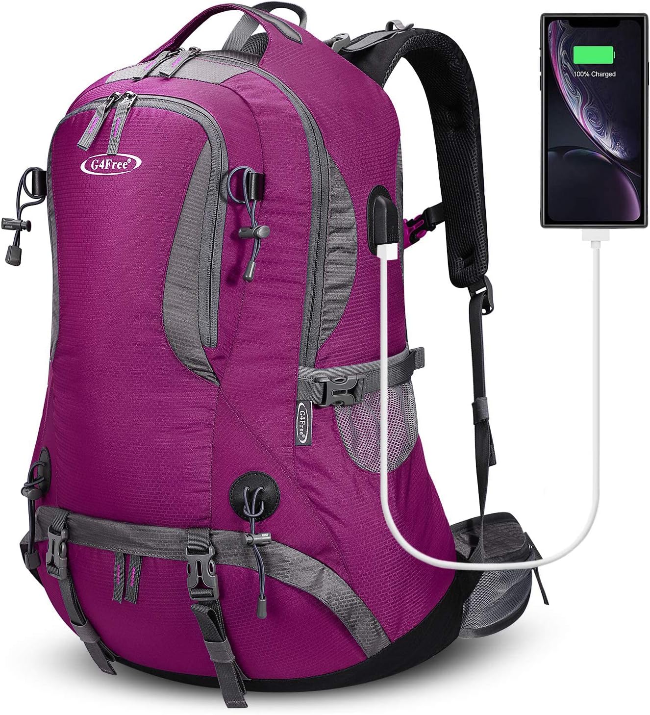 G4Free 50L Hiking Backpack Waterproof Daypack Outdoor Camping Climbing Backpack with Rain Cover for Men Women