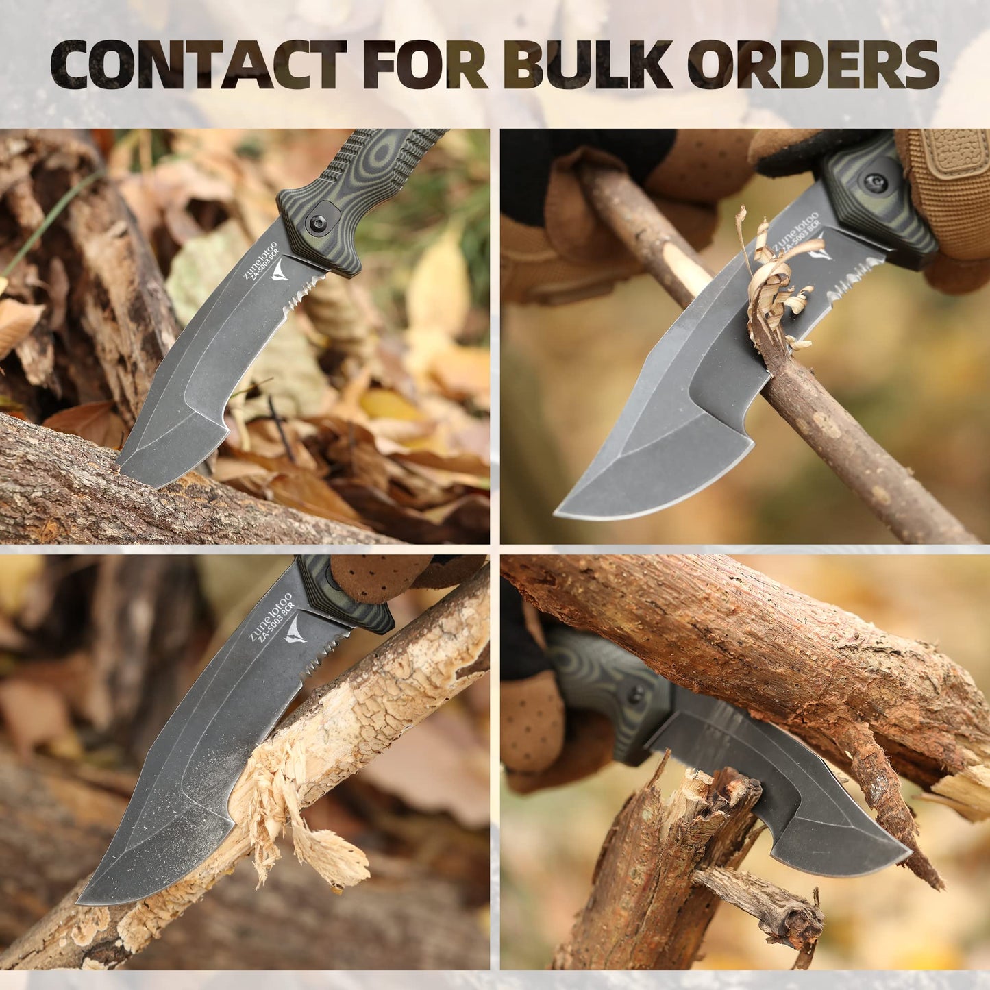 ZUNE LOTOO Full Tang Fixed Blade Tactical Knife for Men, 9.4" Bowie Knife with Kydex Sheath & G10 Handle, 8Cr14mov Survival Hunting Knives for Bushcraft Camping Outdoor Skinning
