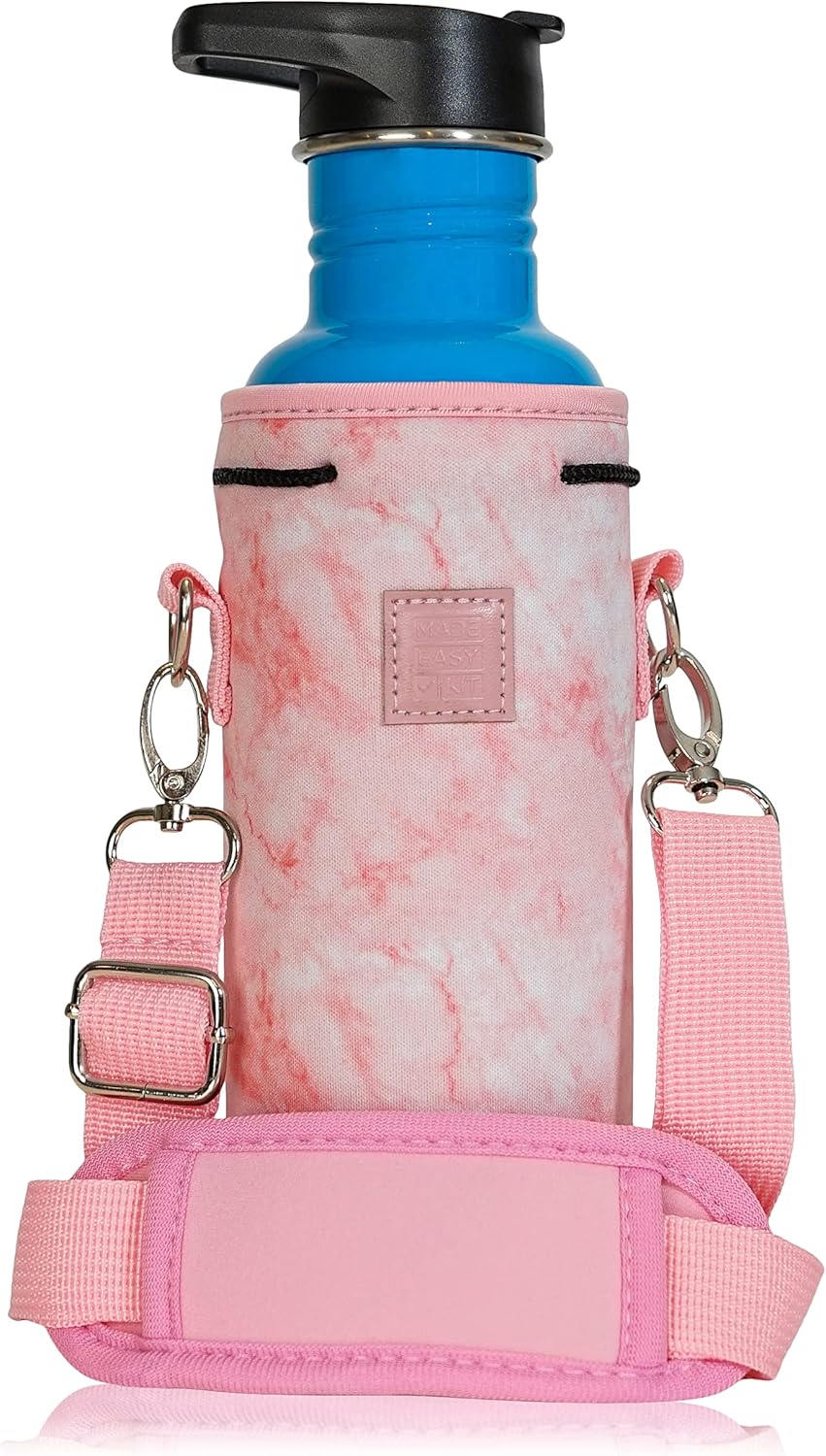 Insulated Neoprene Water Bottle Carrier | Adjustable Sling Pouch | Black, Large