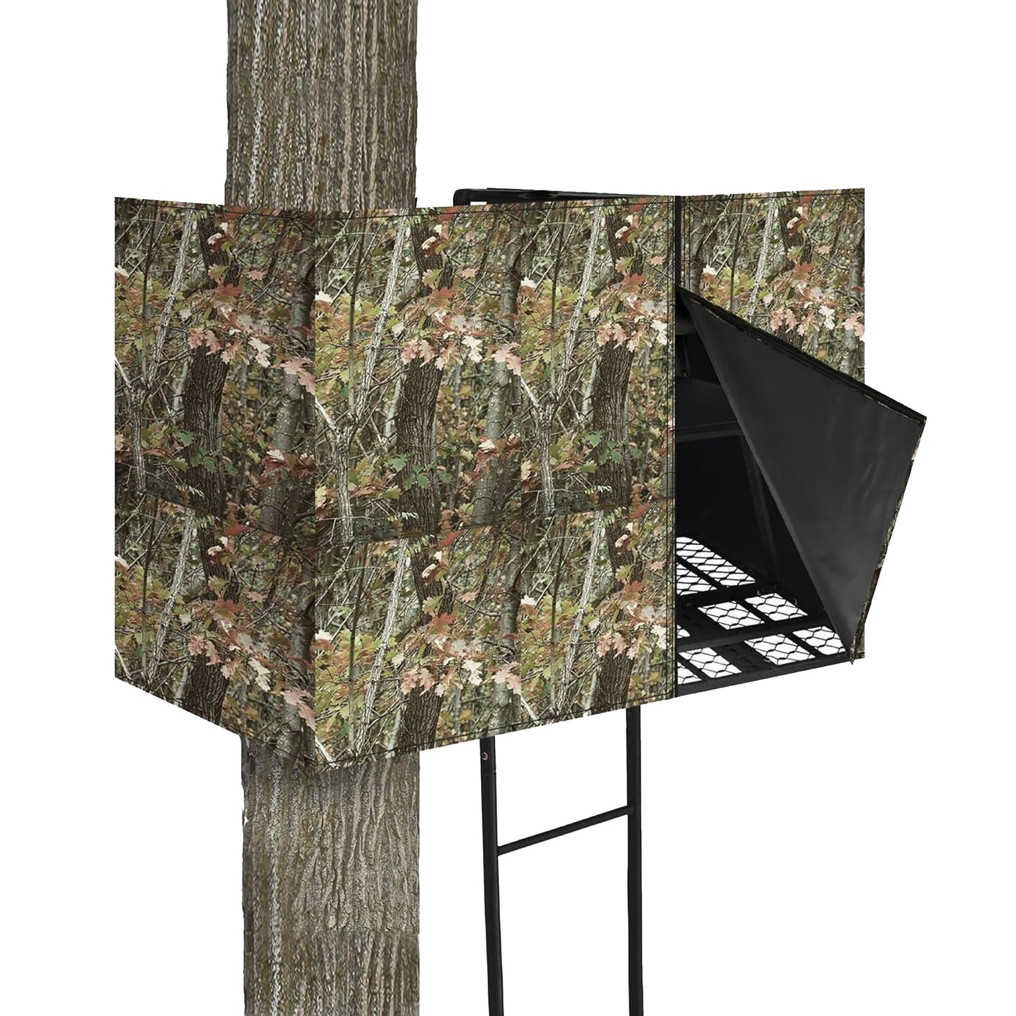 142"X37.5" Hunting Tree Stand Blinds for Deer Hunting Universal Camo Tree Ladder Stand Blind Kit with Zipper and 2 Pockets Tree Stand Cover for Hunting Deer, Elk, Hunting Blind & Accessories