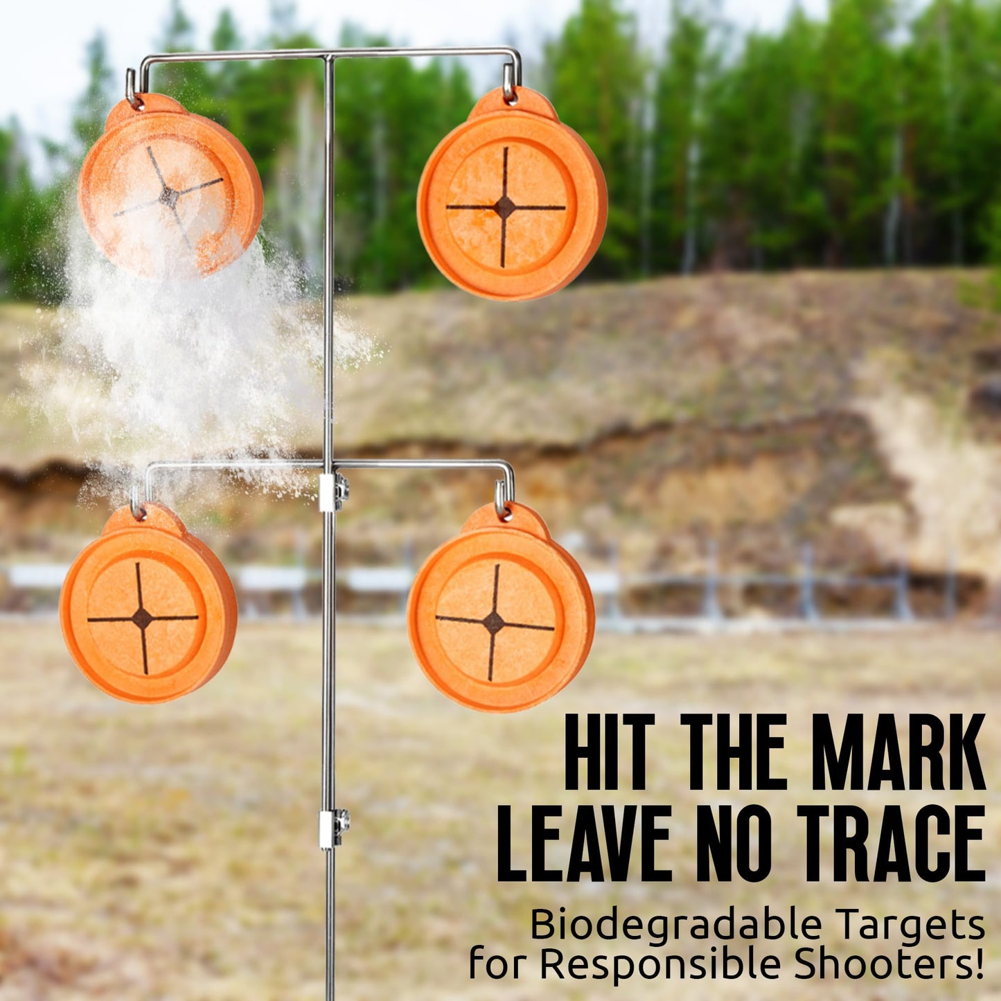 EverECO Americas Reactive Shooting Targets - 4 Pack Biodegradable Targets with 2 Stainless Steel Stands | Eco-Friendly Clay Pigeon | Visual Impact, Outdoor Gun Range Accessories, Made in USA