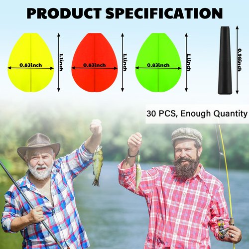 ShinyRelief 30 Pcs Trout Float Foam Teardrop Strike Fishing Bobbers Fishing Floats Fly Fishing Strike Indicators for Trout Offshore Saltwater Freshwater (Yellow, Red, Green)