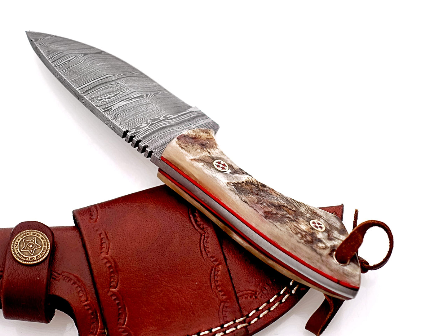 Handmade Damascus Steel Skinner Knife – Premium Survival Knife for Camping, Hiking, and Outdoor Adventures with Leather Sheath OB-1008 (BEIGE)