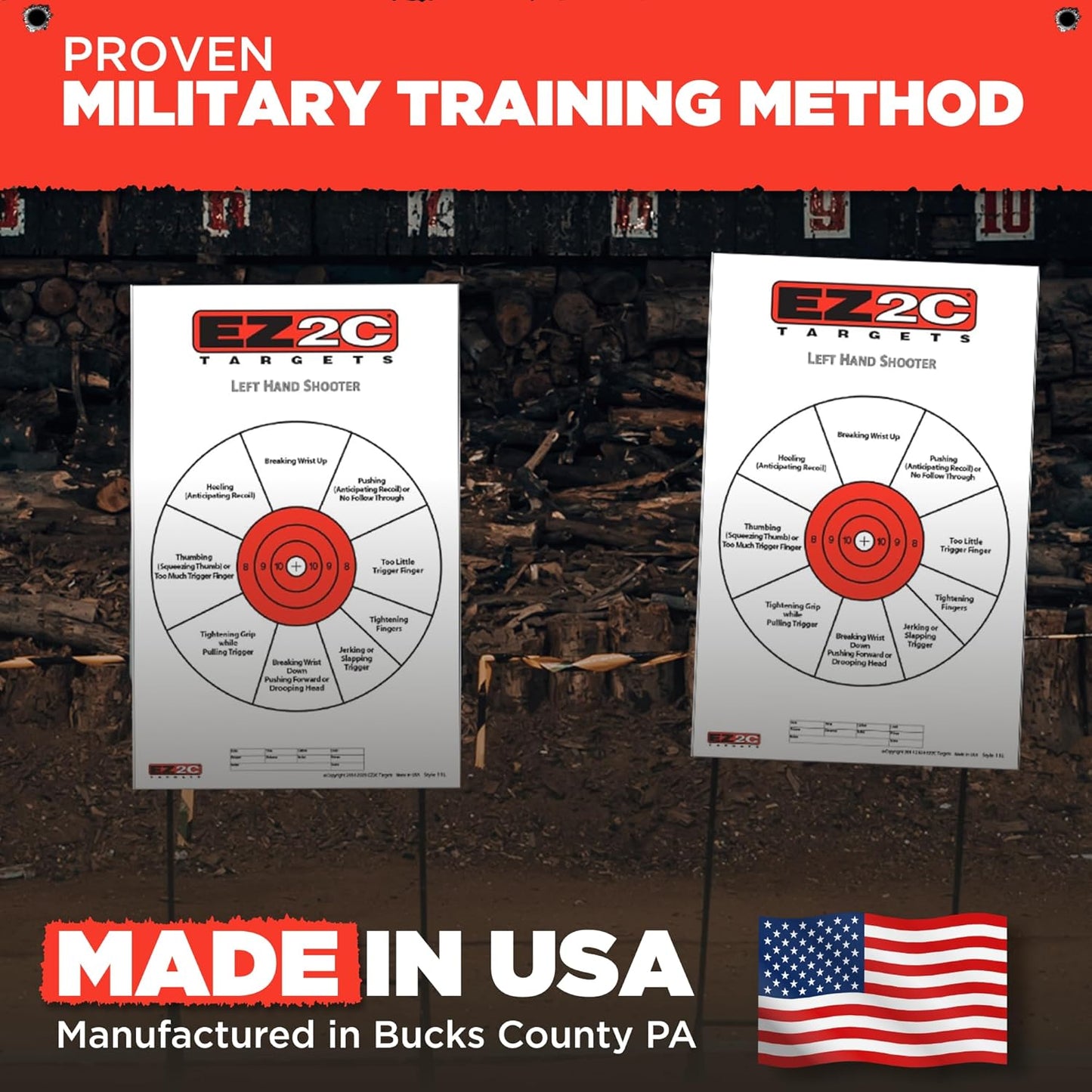 USA Made EZ2C Right Hand/Left Hand Shooting Range Diagnostic Training Paper Target 11"x17" Tear-Off Pad of 25