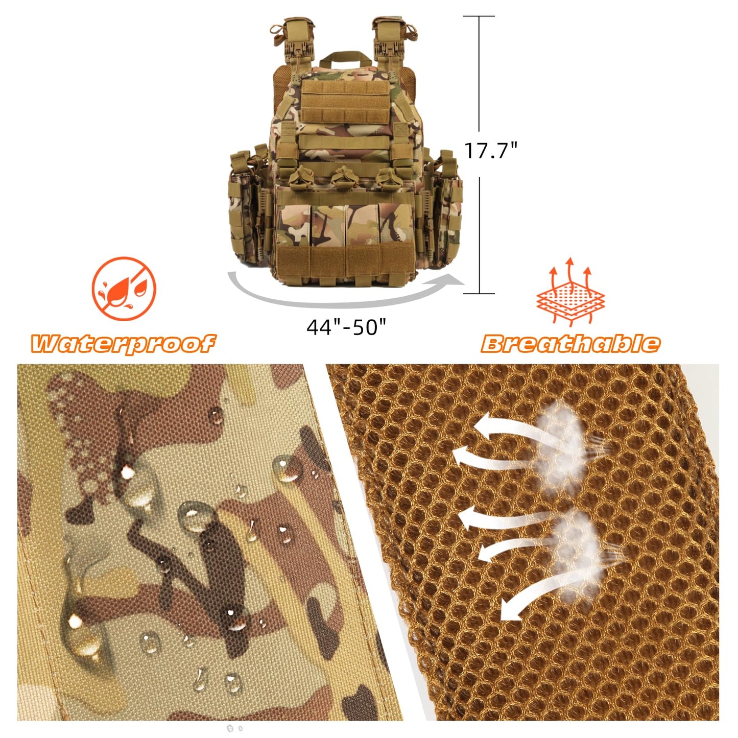 KESONS Quick Release Tactical Vest Adjustable Lightweight Breathable Weighted Vest for Training Outdoor Activities 1000D CP