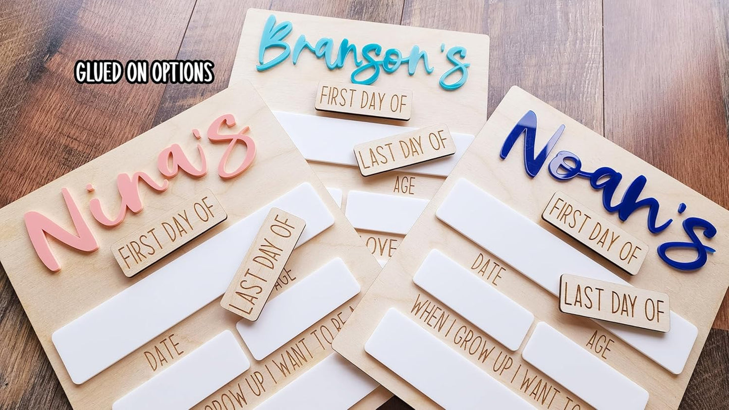 Custom First Day of School Sign - Personalized First and Last Day of School Board, Reusable Wooden Photo Prop with Name, Back to Schools Board with Interchangeable Pieces, Style 01