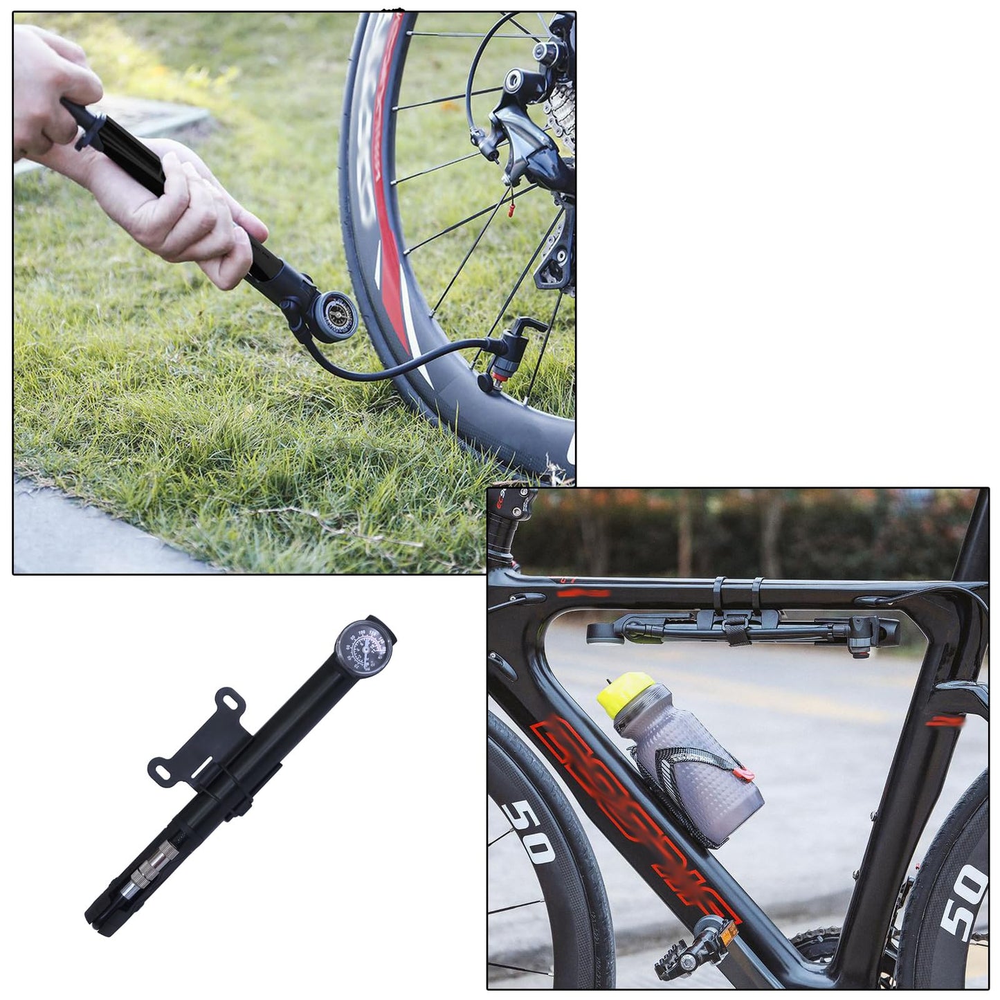 2 in 1 Portable Bicycle Tire Pump Shock Pump 160PSI 11Bar Bike Air Pump with Pressure Gauge Black