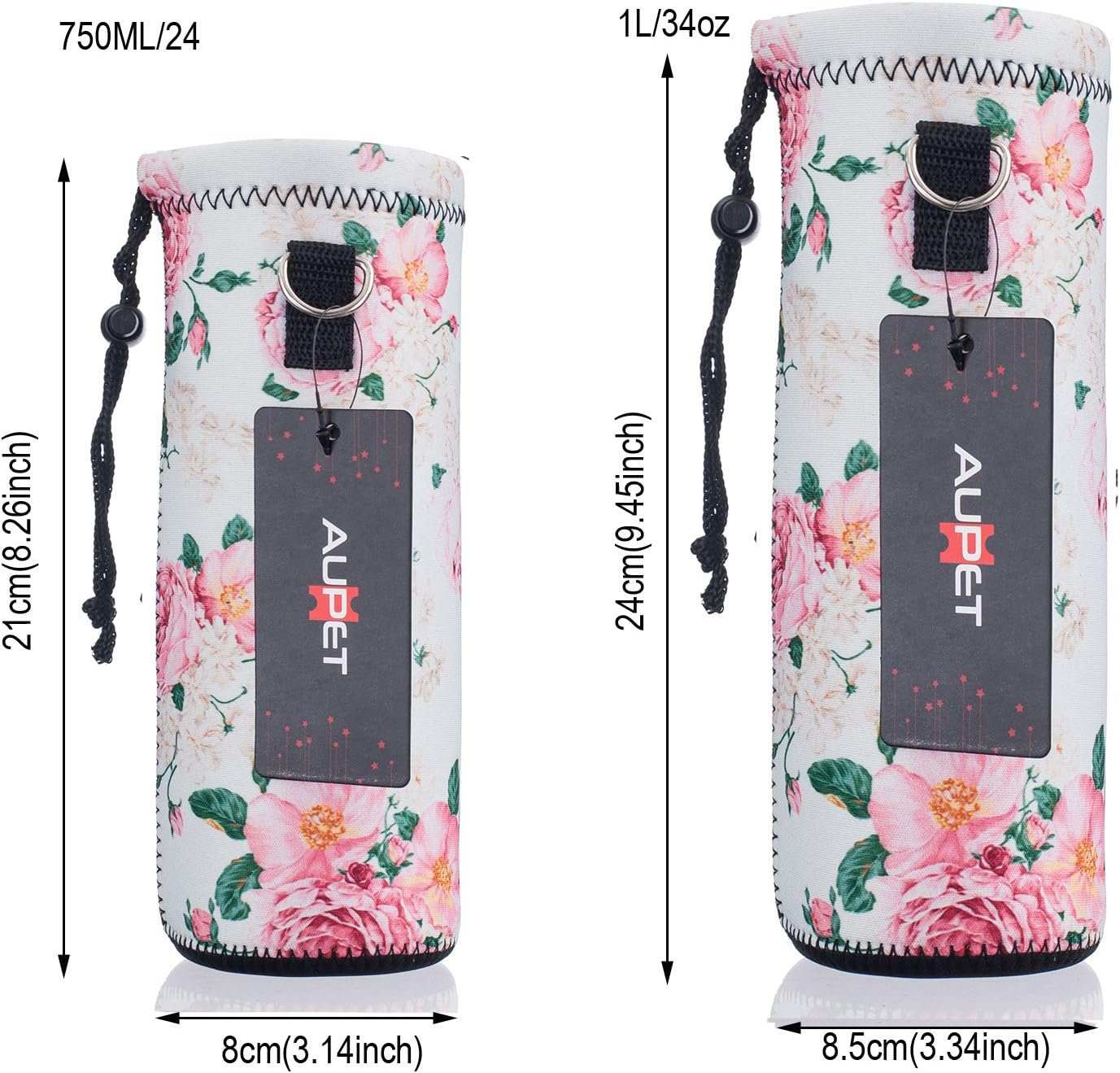 AUPET Water Bottle Carrier,Insulated Neoprene Water bottle Holder Bag Case Pouch Cover 1000ML or 750ML,Adjustable Shoulder Strap,for Stainless Steel and Plastic Bottles, Sport and Energy Drinks