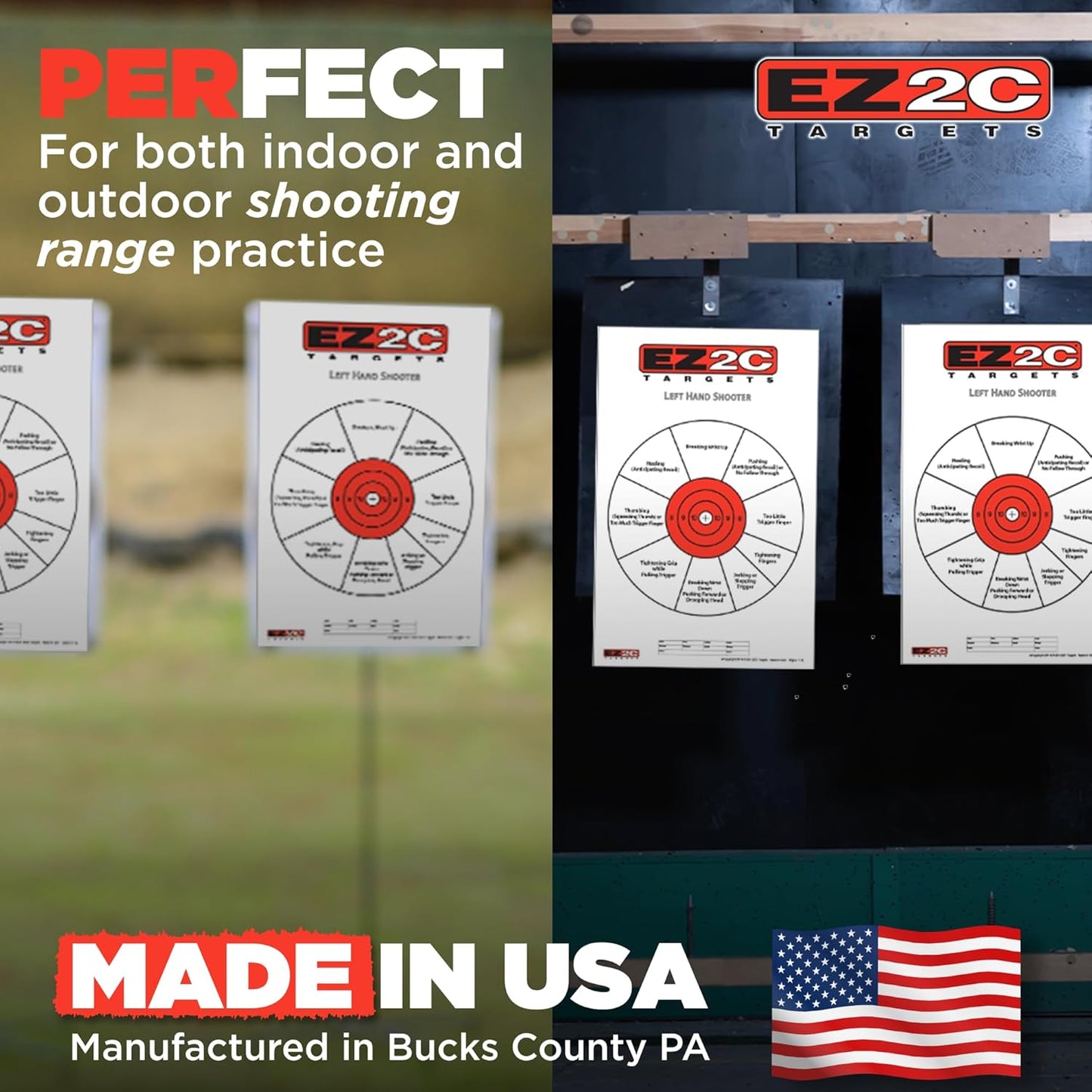 USA Made EZ2C Right Hand/Left Hand Shooting Range Diagnostic Training Paper Target 11"x17" Tear-Off Pad of 25
