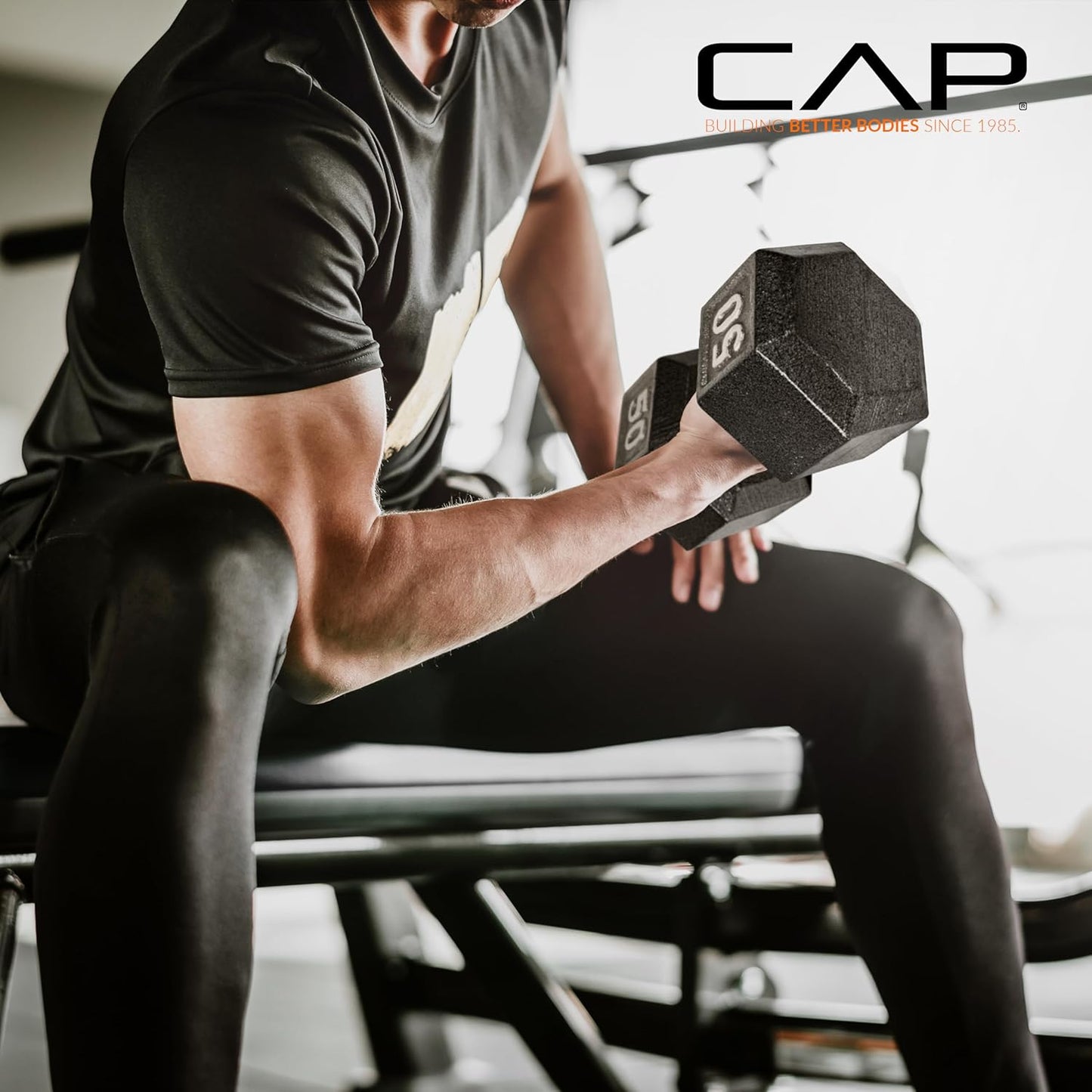 CAP Barbell Black Cast Iron Hex Dumbbell | 5-120 LBs | Single or Pair
