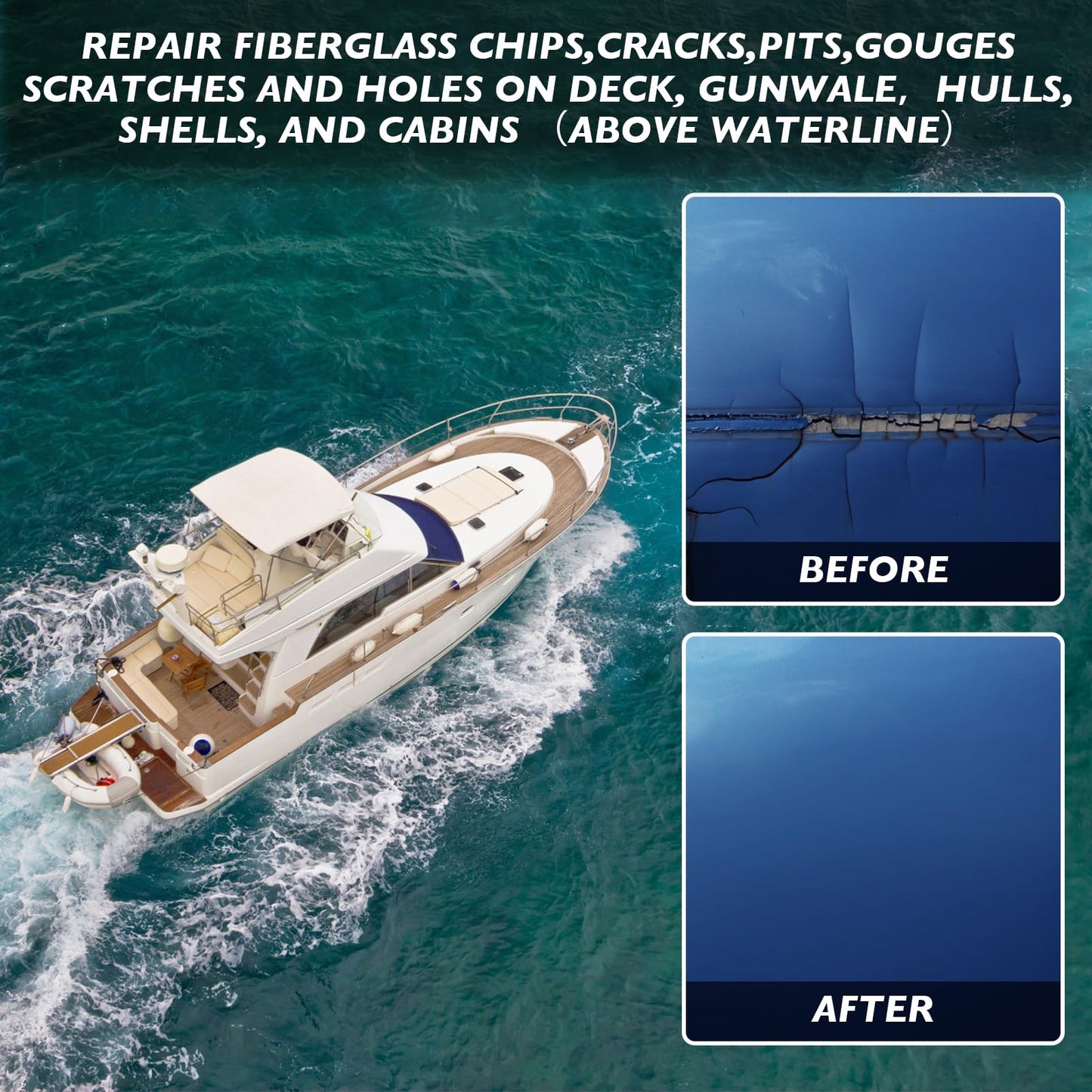 Gel Coat Repair Kit for Boats(Color Match), Marine Fiberglass Repair Kit, Fiberglass Boat Repair Kit,Premium Marine Gelcoat Epoxy Filler,Repair Chips Cracks Pits Holes for Gelcoat Fiberglass Porcelain