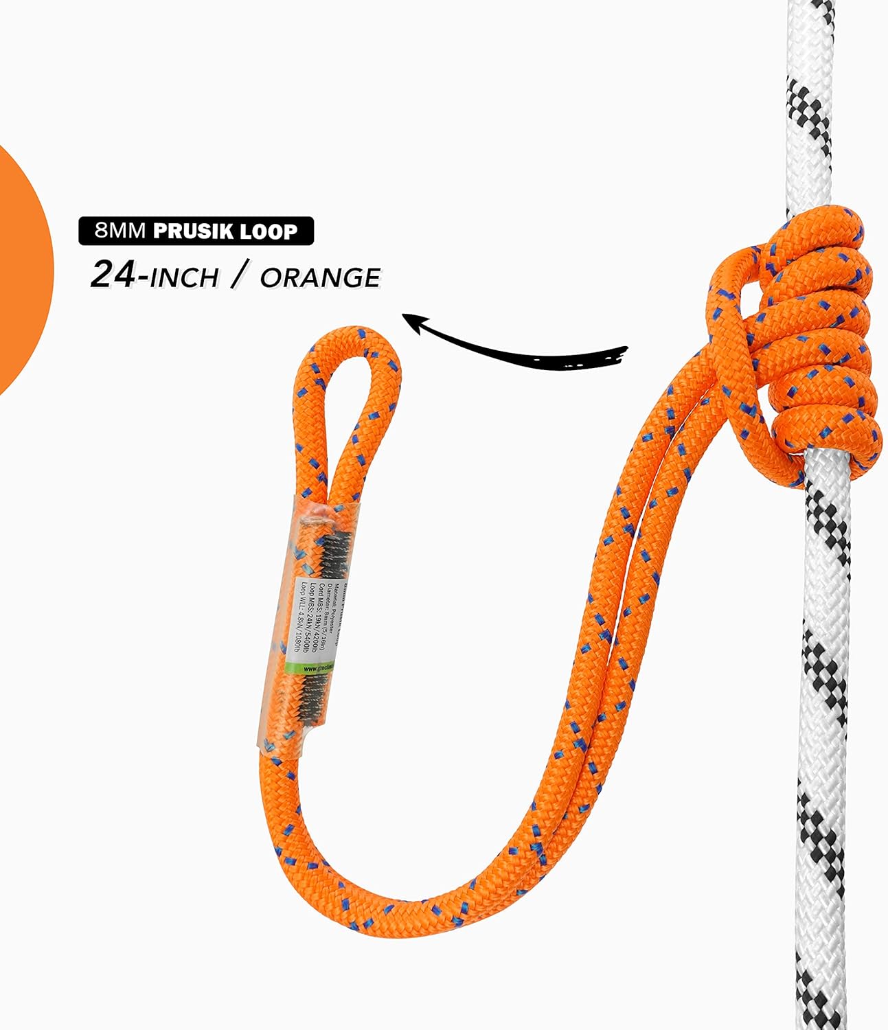 GM CLIMBING 8mm (5/16") Prusik Loop Pre-Sewn 18 inches / 24 inches