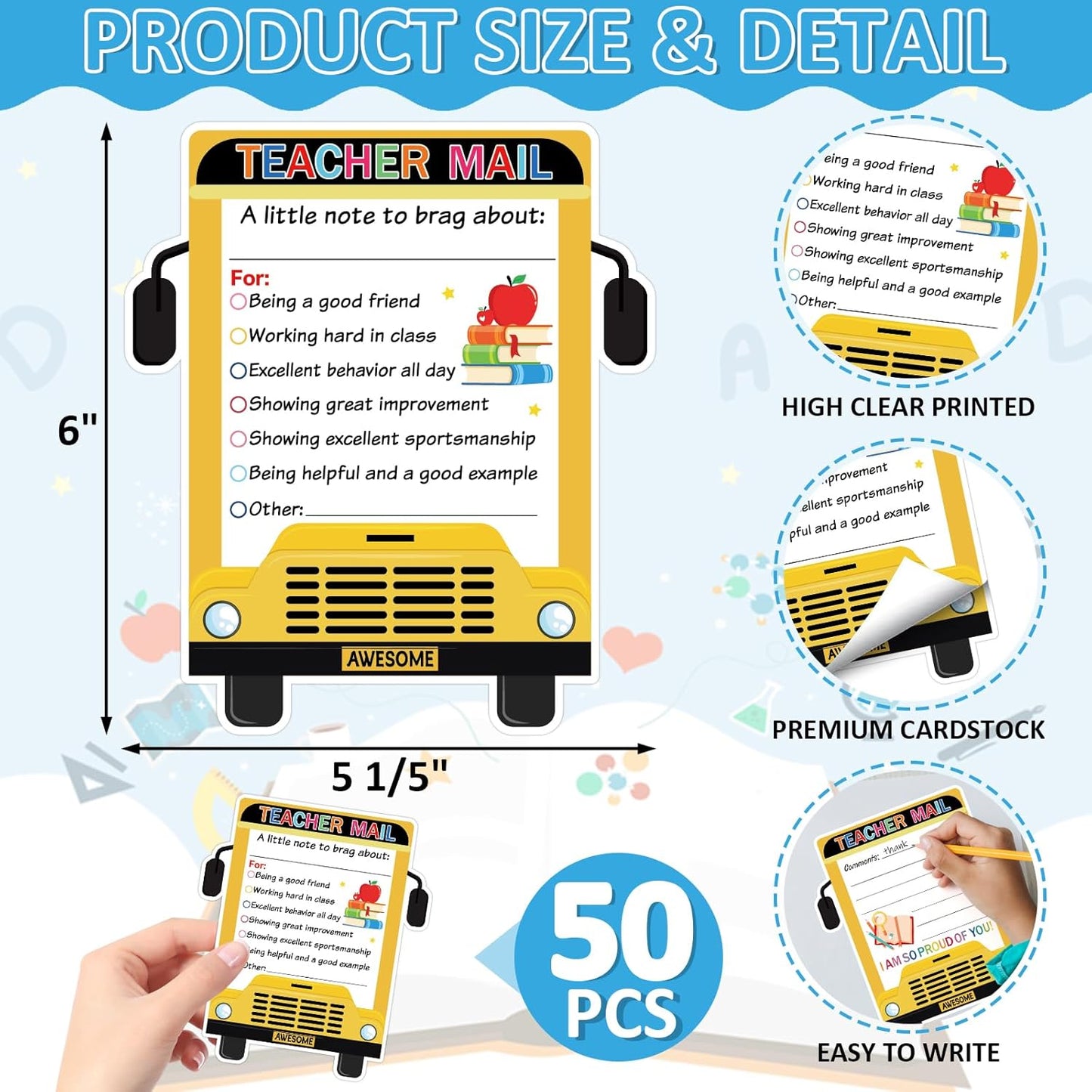 50Pcs Teacher Mail Notes to Parents, Smiley Face Happy Mail Postcards Classroom Good Behavior Incentive Motivational Cards to Send Home for Preschool Kindergarten Elementary School Teacher Supplies