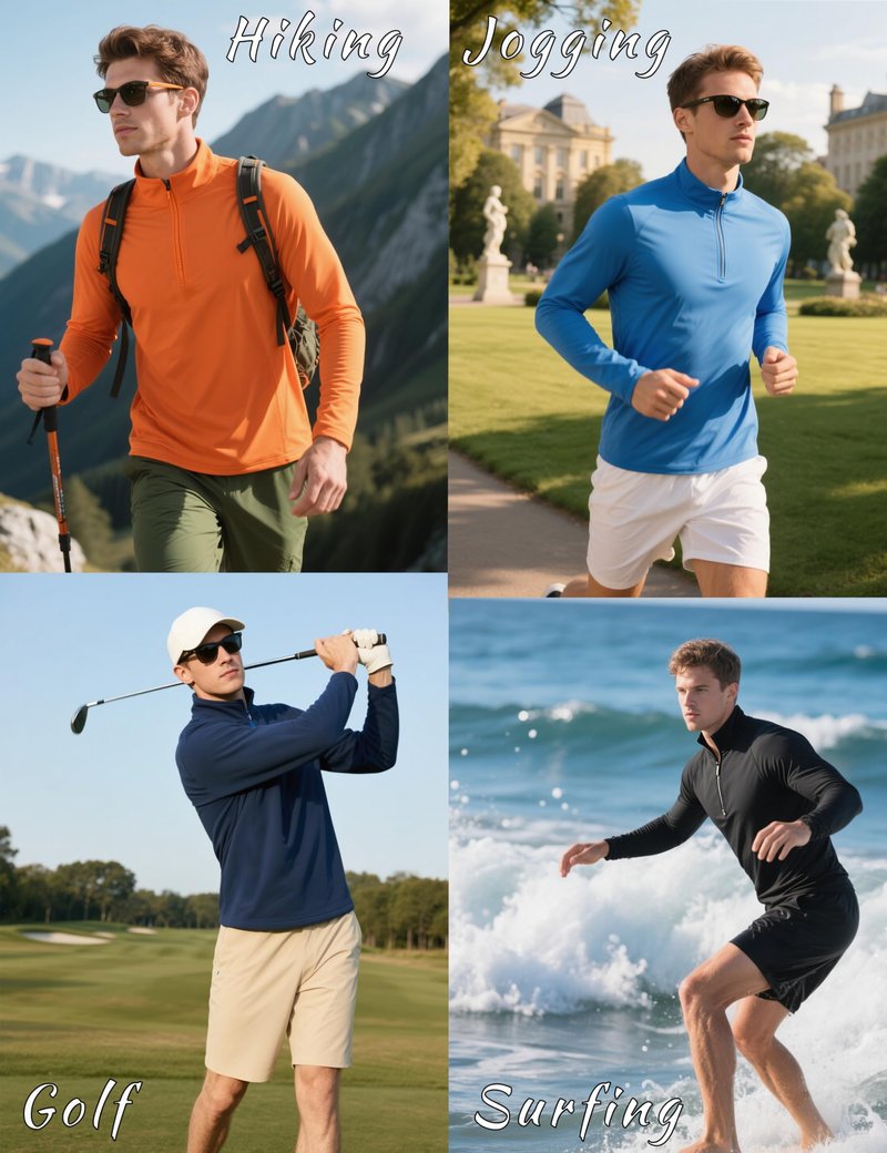 KEFITEVD Mens Sun Shirts UV Protection Long Sleeve Summer Quarter Zip T-Shirts Brethable Boating Water Shirt Blue L