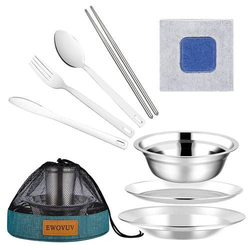 Camping Mess Kit - for Camping 1 to 2 Person boy Scout Camp Dishes Camping Cooking Utensils Accessories Plates Dinnerware Set Outdoor (1 Person Set Green)