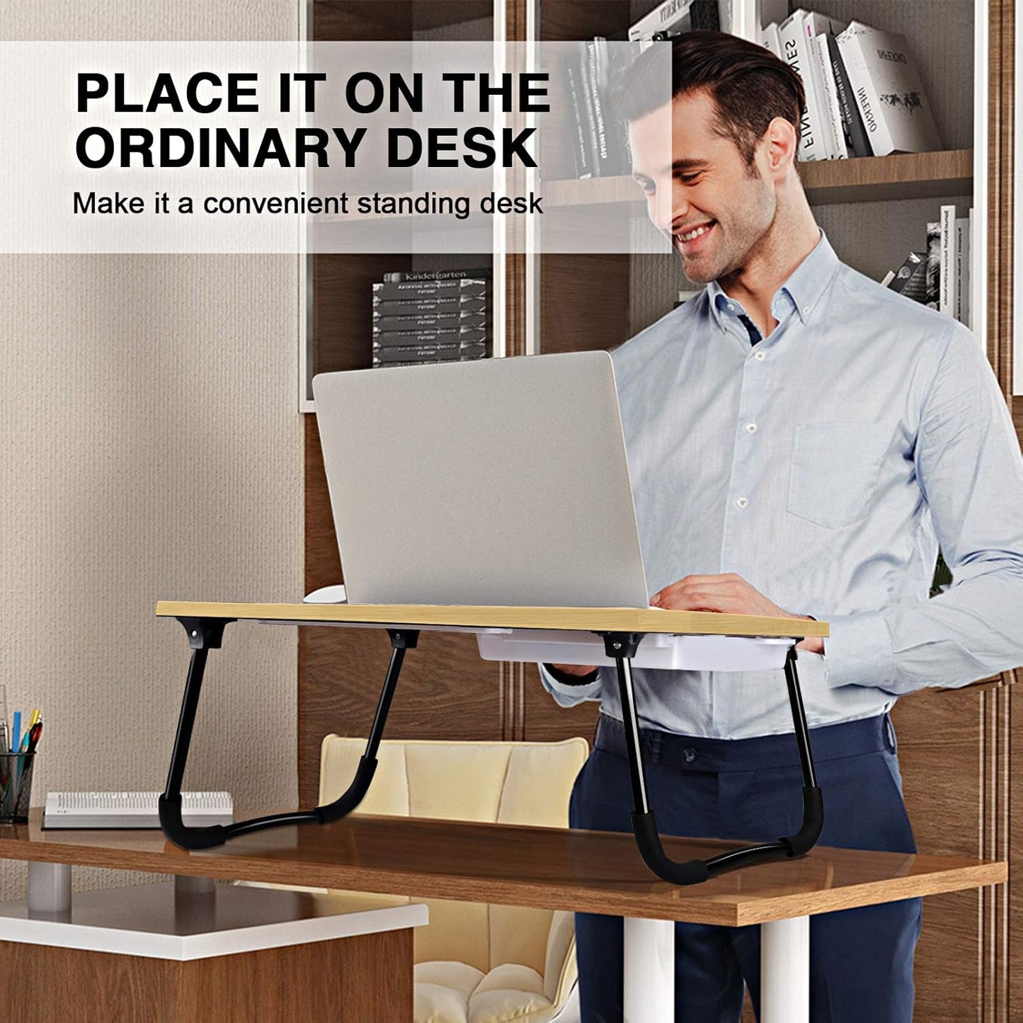 Laptop Bed Desk,Portable Foldable Laptop Lap Desk Tray Table with USB Charge Port/Cup Holder/Storage Drawer,for Bed/Couch/Sofa Working, Reading