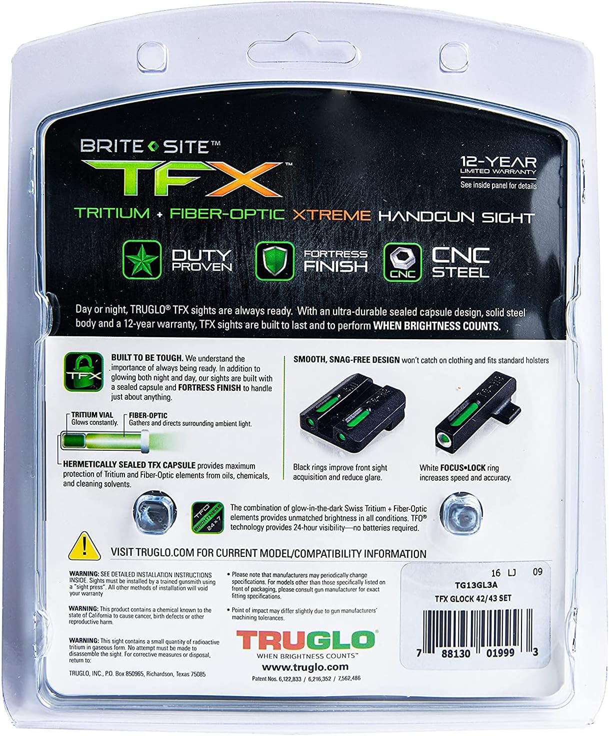 TRUGLO TFX Handgun Sight | Durable Shock-Resistant Compact Brightly Glowing Tritium & Fiber-Optic Xtreme Day/Night Sight for Handguns