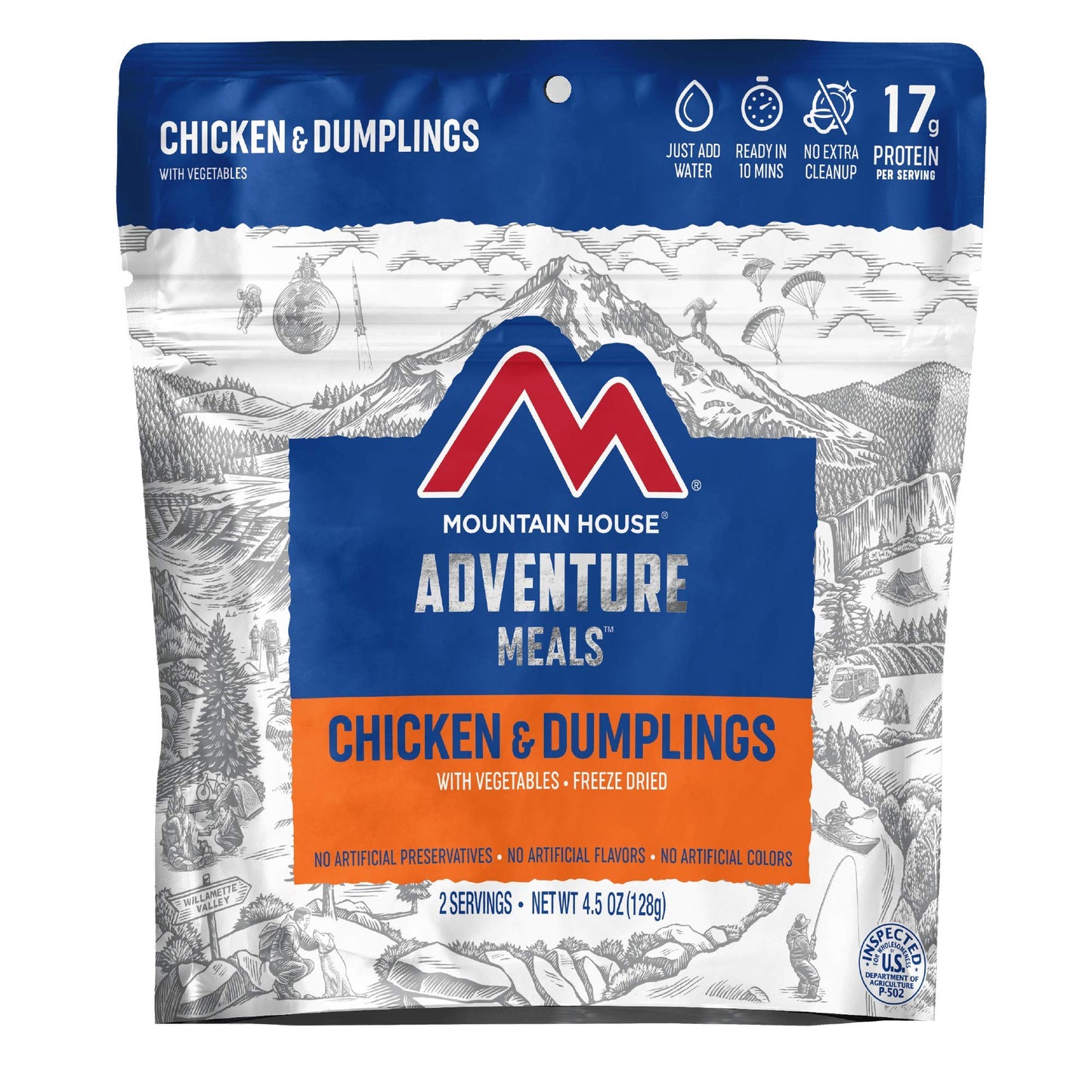 Mountain House Granola with Milk & Blueberries | Freeze Dried Backpacking & Camping Food | 2 Servings and Mountain House Chicken & Dumplings | Freeze Dried Backpacking & Camping Food |2 Servings Bundle