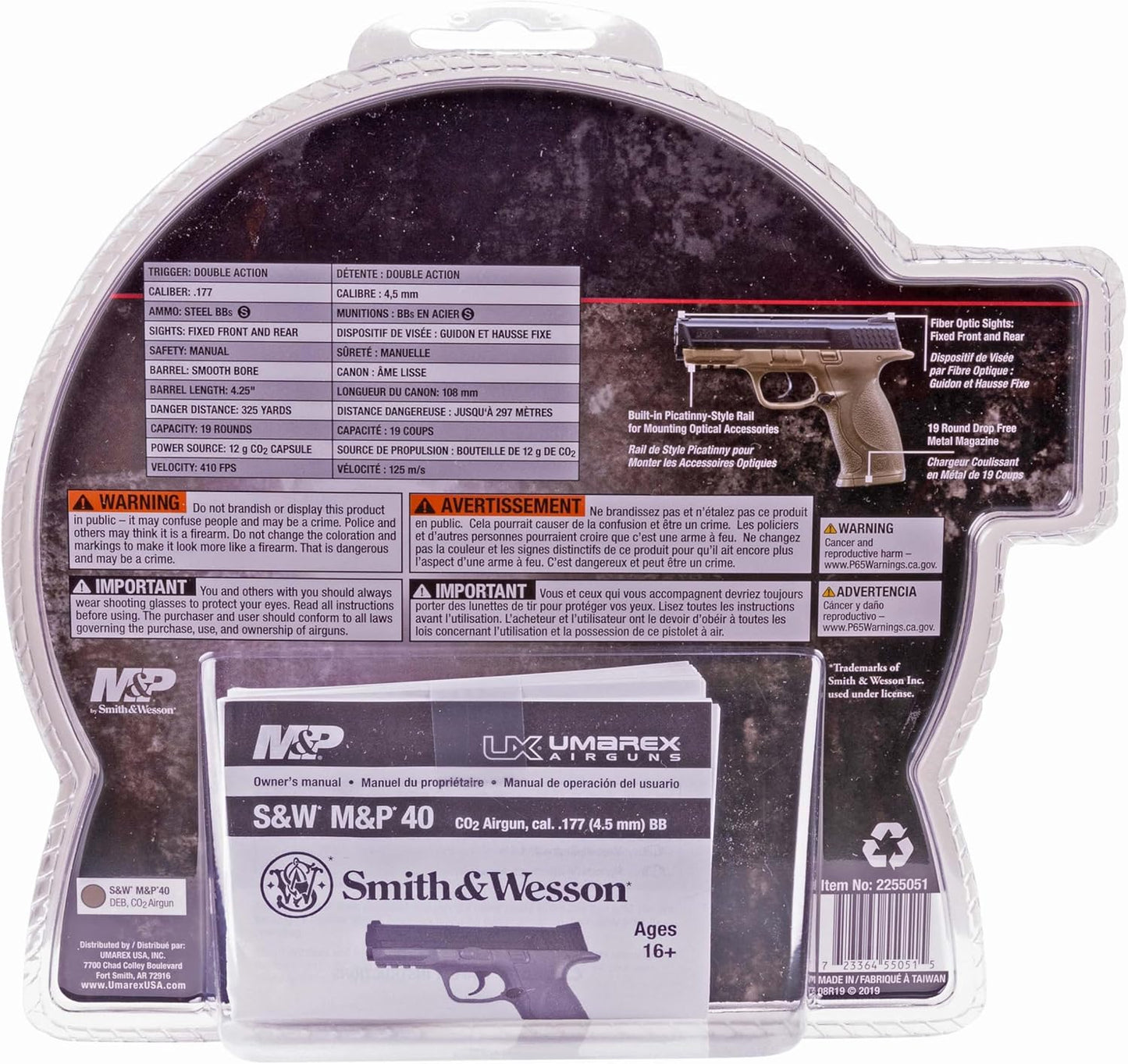Umarex Smith & Wesson M&P 40 .177 Caliber BB Gun Air Pistol, Dark Earth Brown, Standard Action