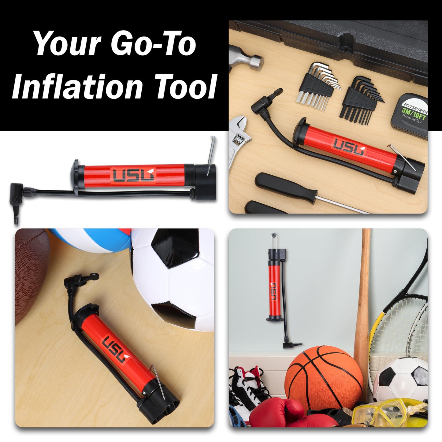 USU Sports Ball air Pump Manual Metal (Black)