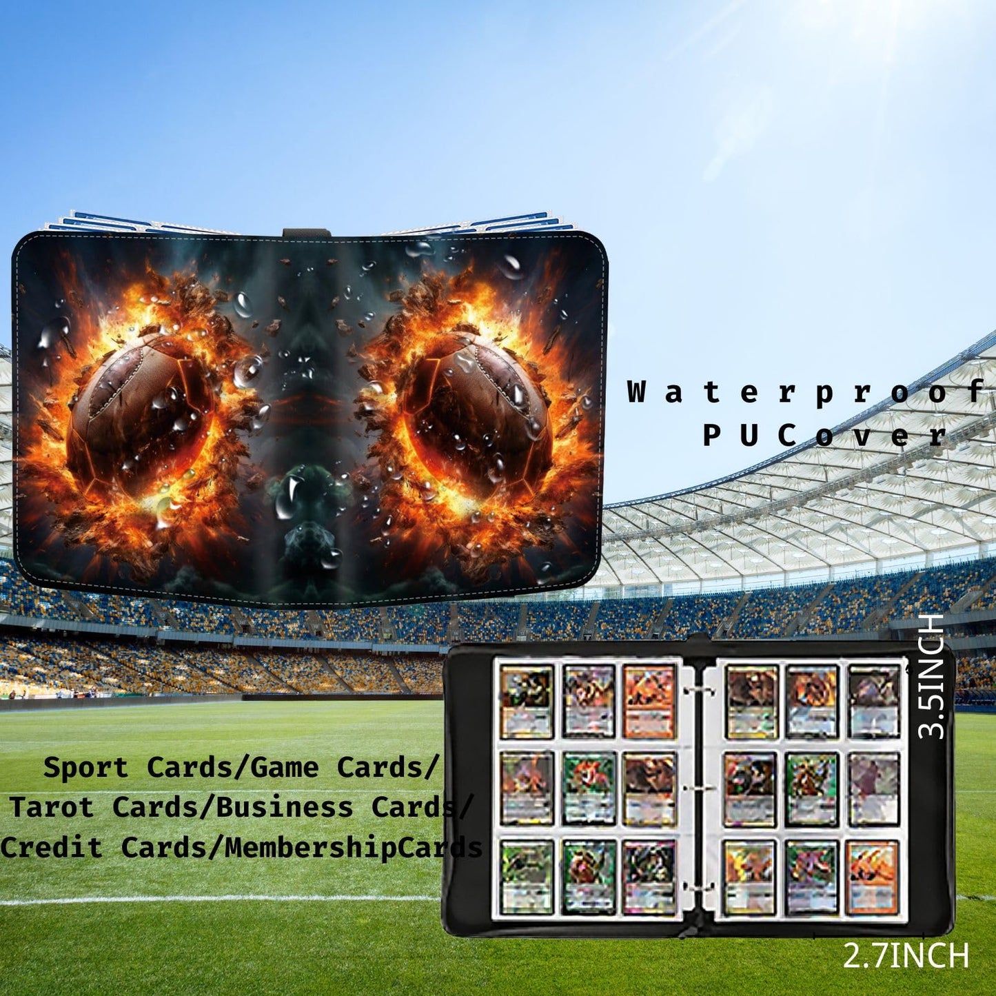 2025 Football Card Binder Trading Card Binder Holder 900 Pockets, Fits 900 Cards with 50 Removable Pages, Football Card Gifts Collector Album with Zipper Storage Display Case