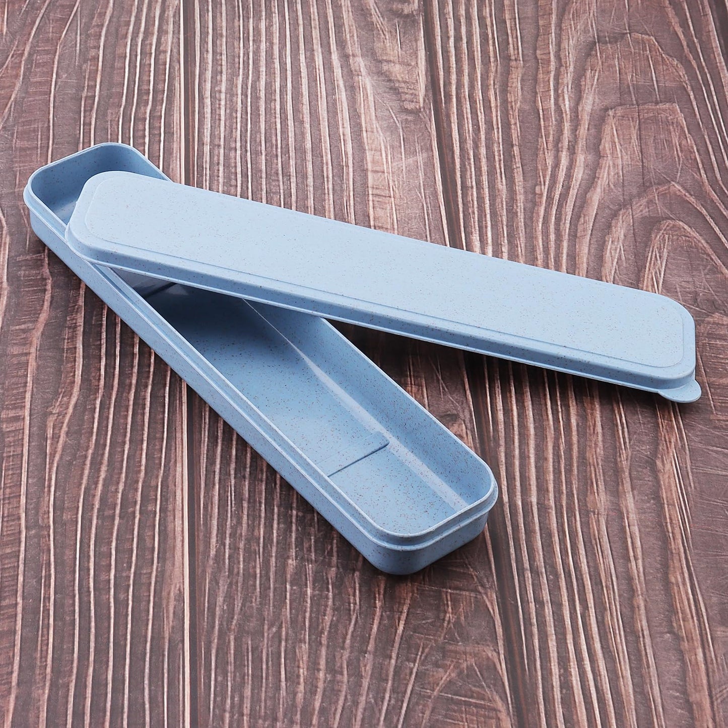 OriGlam 1pcs Reusable Utensils Wheat Straw Travel Cutlery Box, Portable Tableware Flatware Box for Picnic Camping (Blue)
