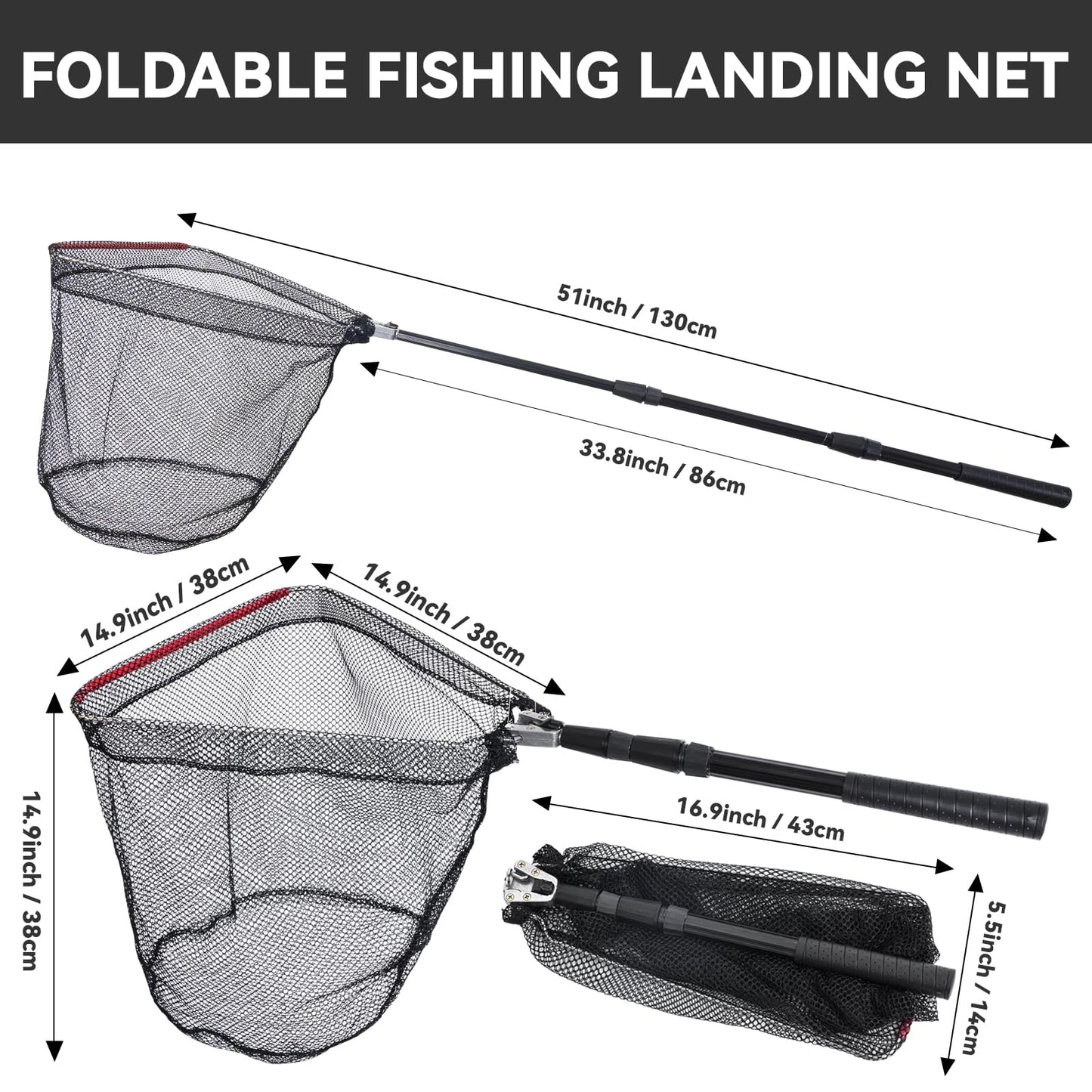 3 Pcs Foldable Fishing Net Accessories :Fishing Cast Net with Heavy Duty Real Zinc Sinker Weights丨 Fishing Landing Net with Telescoping Pole Handle 丨Crab Crayfish Shrimp Crab Trap