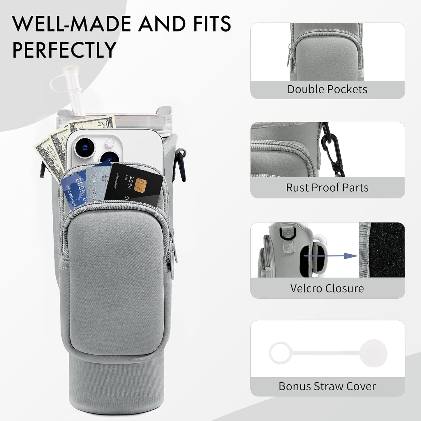 Water Bottle Carrier Bag for Stanley Cup 40/30 Oz | Adjustable Strap & Phone Pocket
