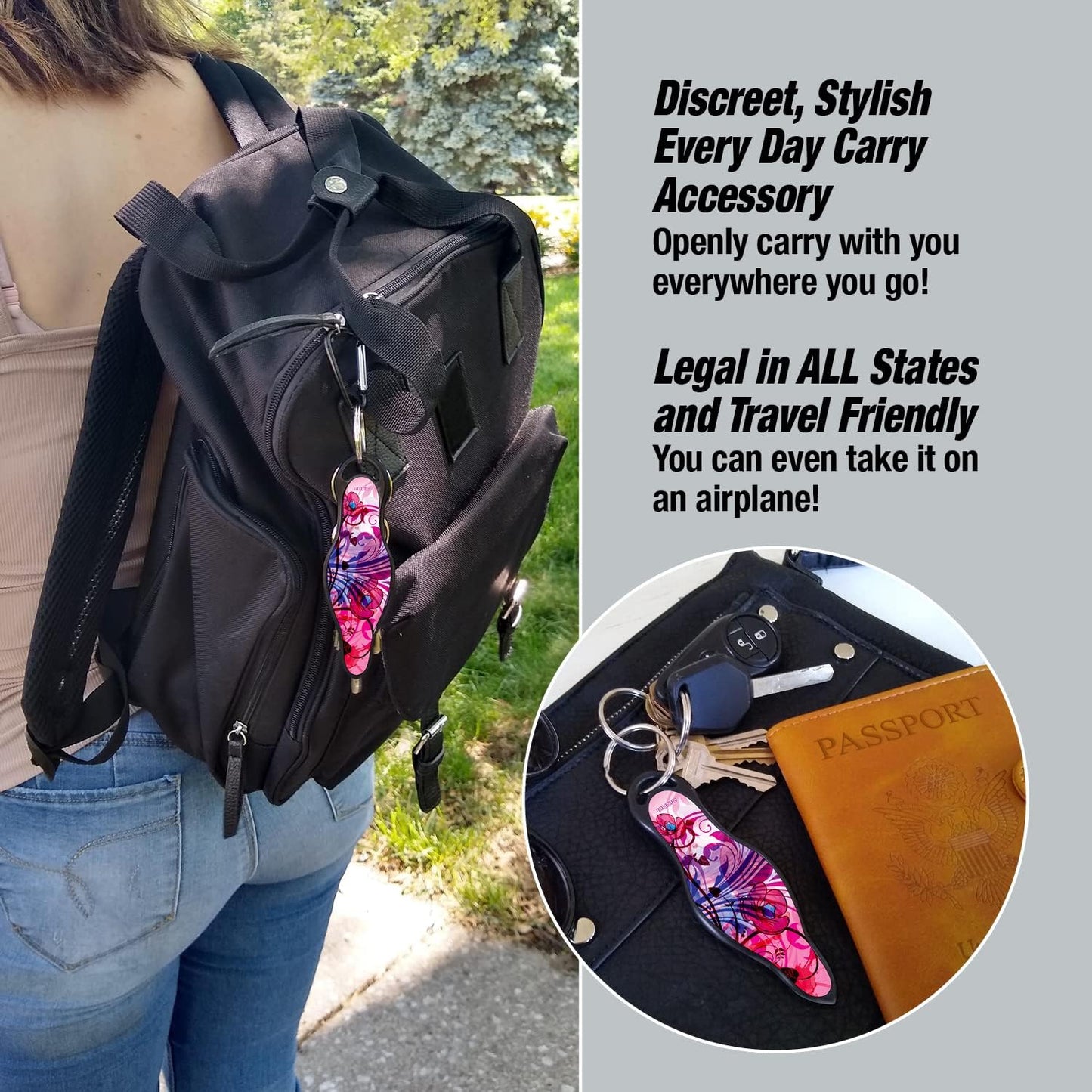 MUNIO Self Defense Keychain – Lightweight, Stylish & Portable Safety Tool for Women & Men – Non-Lethal Kubotan, Easy to Use, TSA Approved – Made in USA – Modern Flowers Design