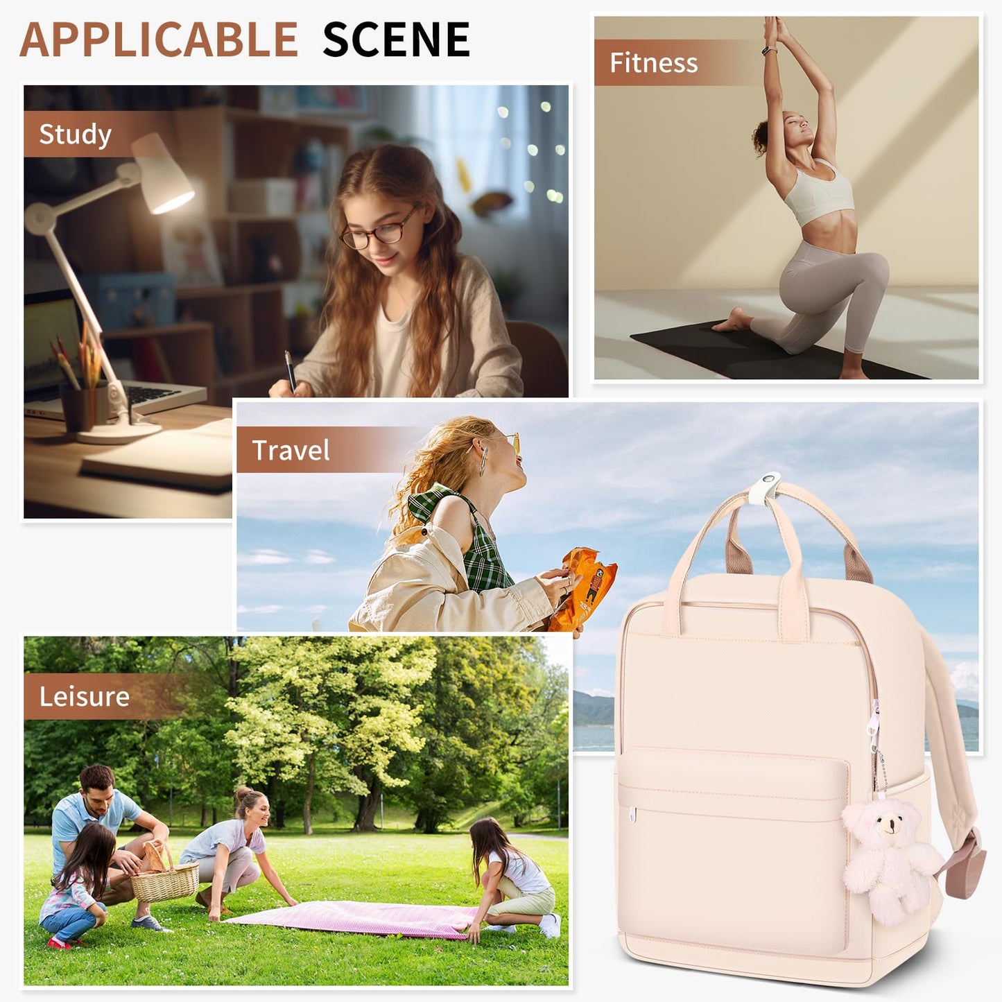 FABLUNE Backpack Casual Cute Lightweight Daypack Water Resistant College Kawaii Backpack for Teen Girls(BP23ST1-white)