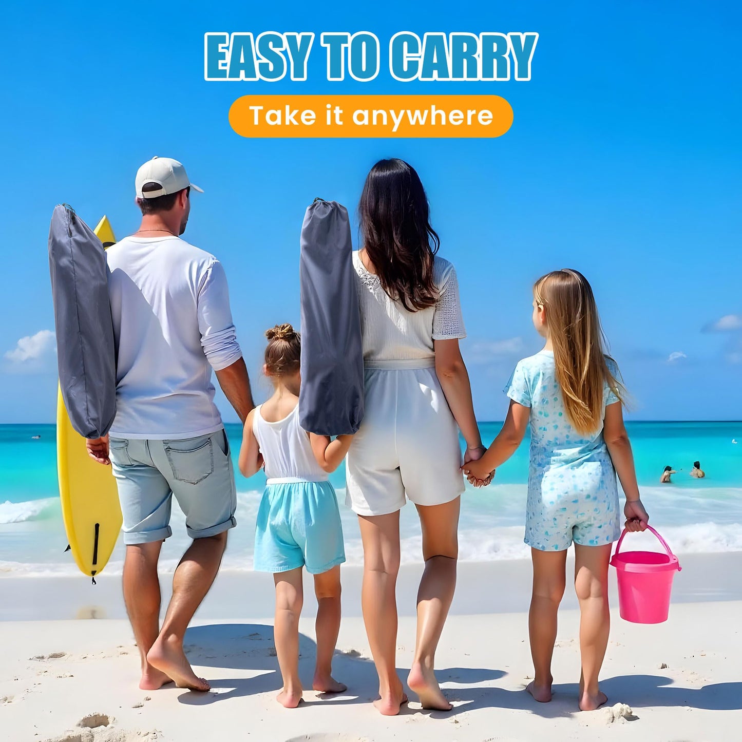 Folding Beach Chair with Umbrella for Adults, 2 Pack Portable Low Beach Chairs with 300lbs Capacity, Lightweight Fodable Camping Chair for Travel, Picnic, Concert & Outdoor Activities, Blue-Pink