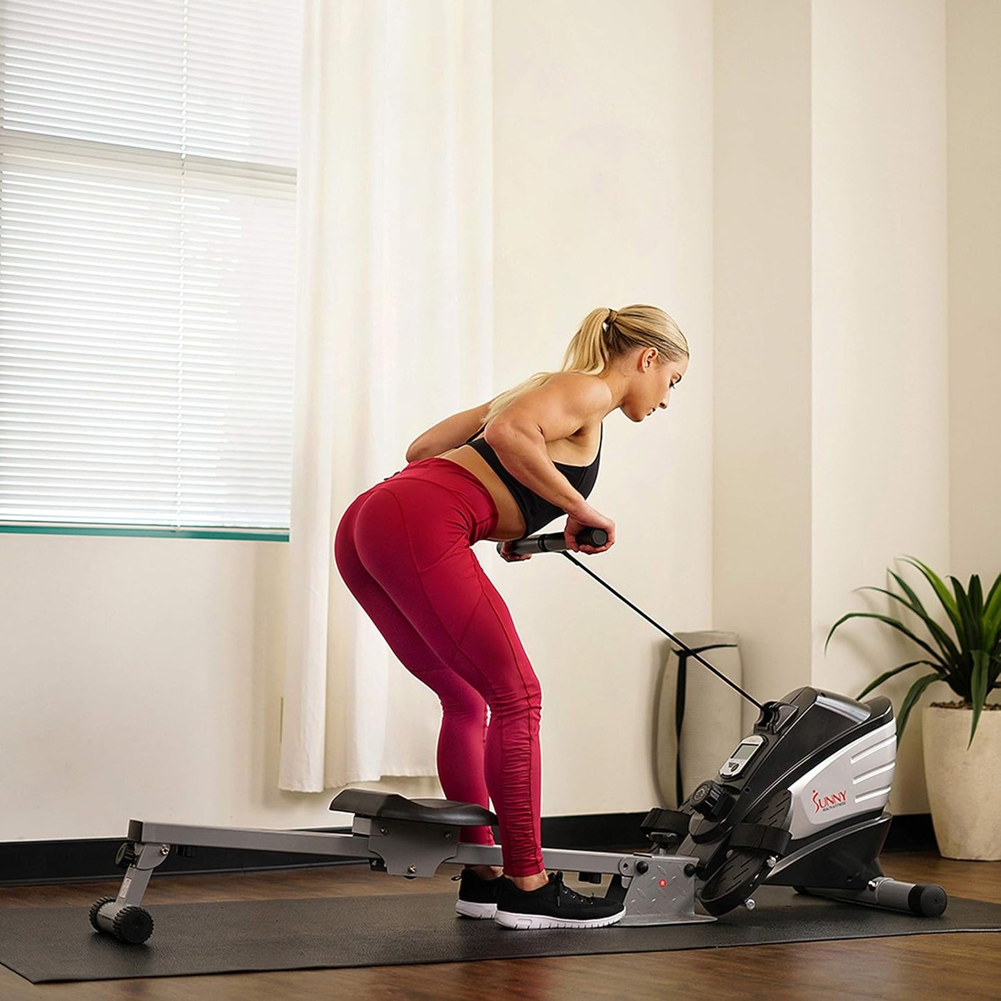 Sunny Health & Fitness Rowing Machine for Low Impact Full Body Workouts Home Training, Flip-able Equipment for EZ-Storage, Optional Magnetic or Air Resistance w/Free SunnyFit App Connection
