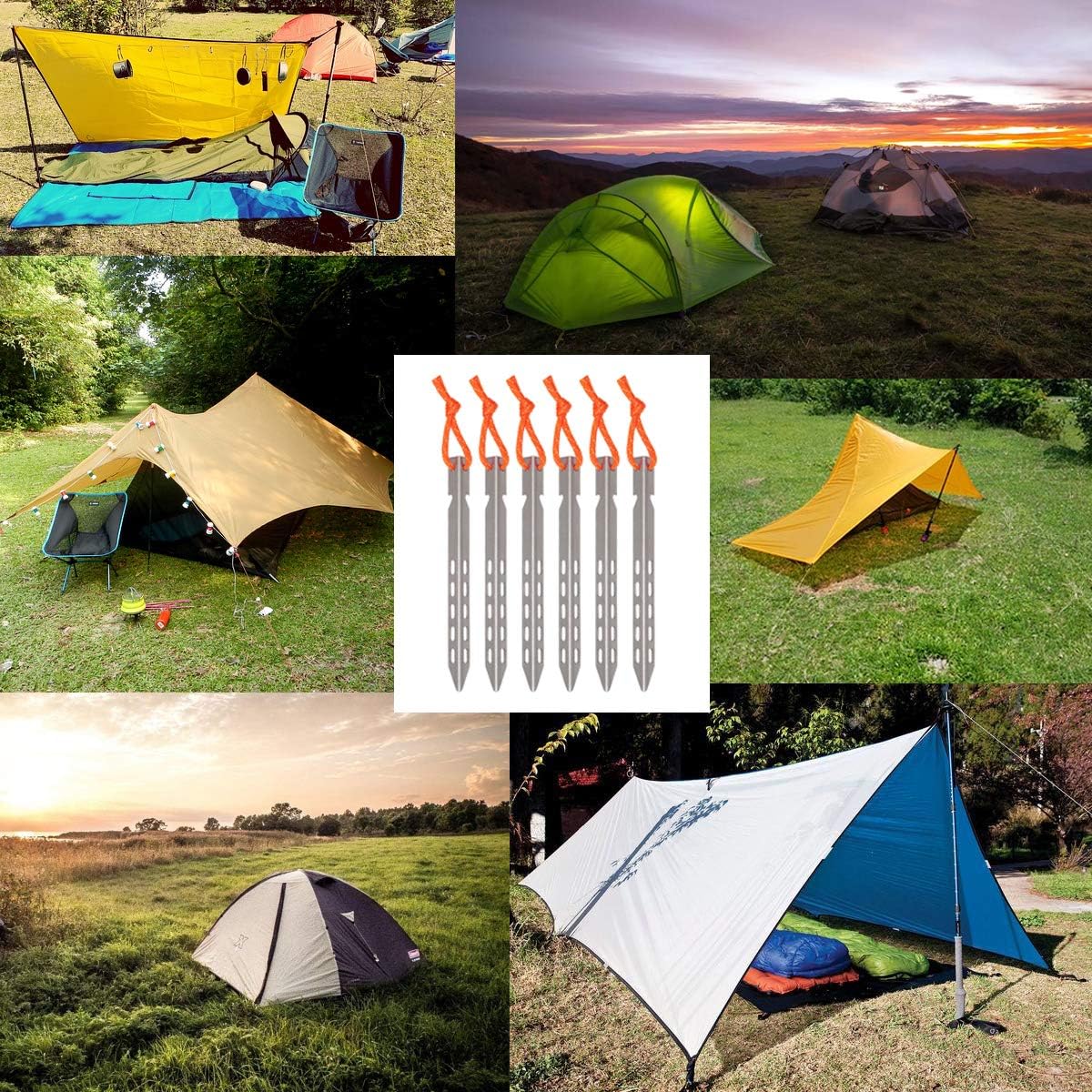 Ultralight Titanium Tent Stakes 6 Pack - V-Shaped Tent Pegs with Reflective Pull Cords - Made for Camping